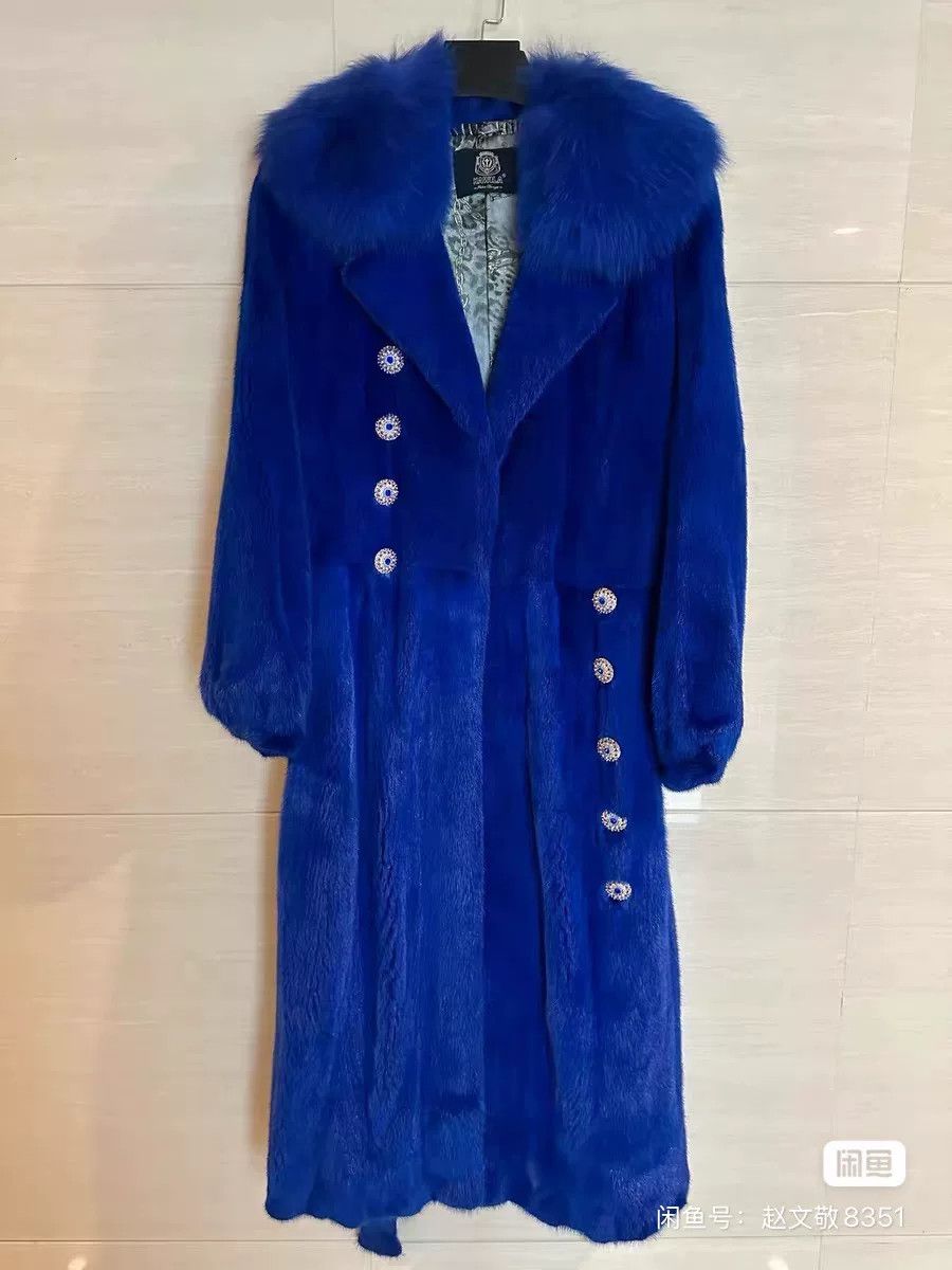 Halmanera HAWILA Blue Long Mink Fur Coat Size M / US 6-8 / IT 42-44 - 1 Thumbnail