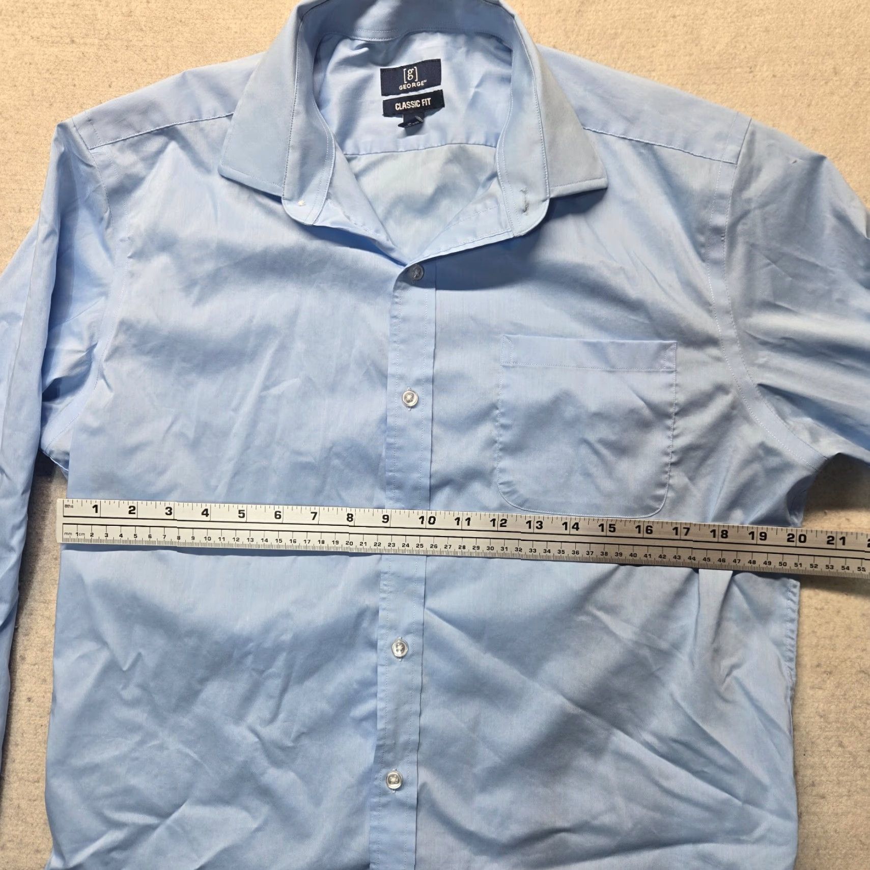 George George Solid Blue Long Sleeve Button-Up Shirt M Adult Mens Size M 38-40 Blue Shirt Size US M / EU 48-50 / 2 - 4 Thumbnail
