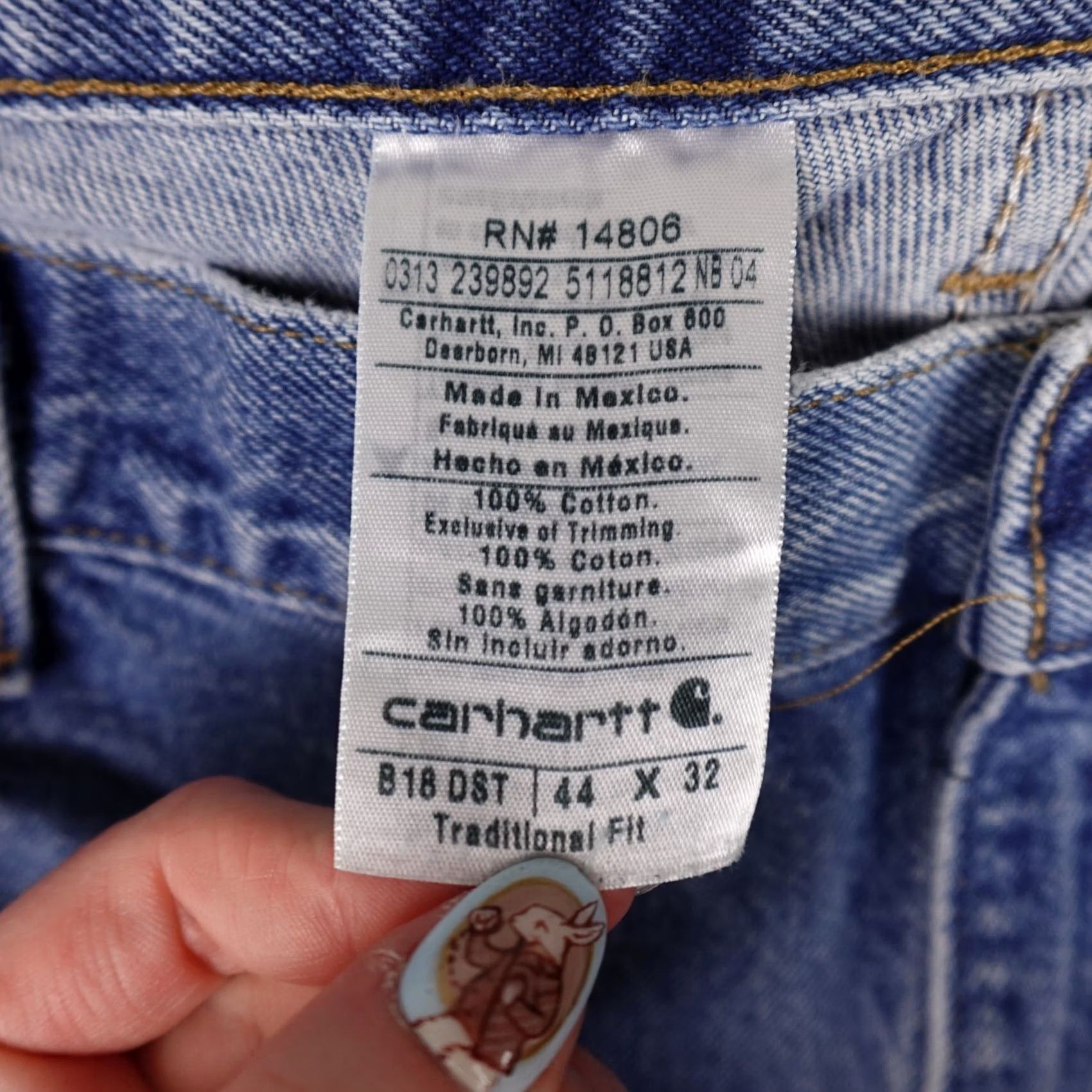 Carhartt Carhartt Jeans Mens 44x32 Blue Denim Patch B18 DST Work Regular 90s Logo USA Mens Size US 44 / EU 60 - 3 Thumbnail