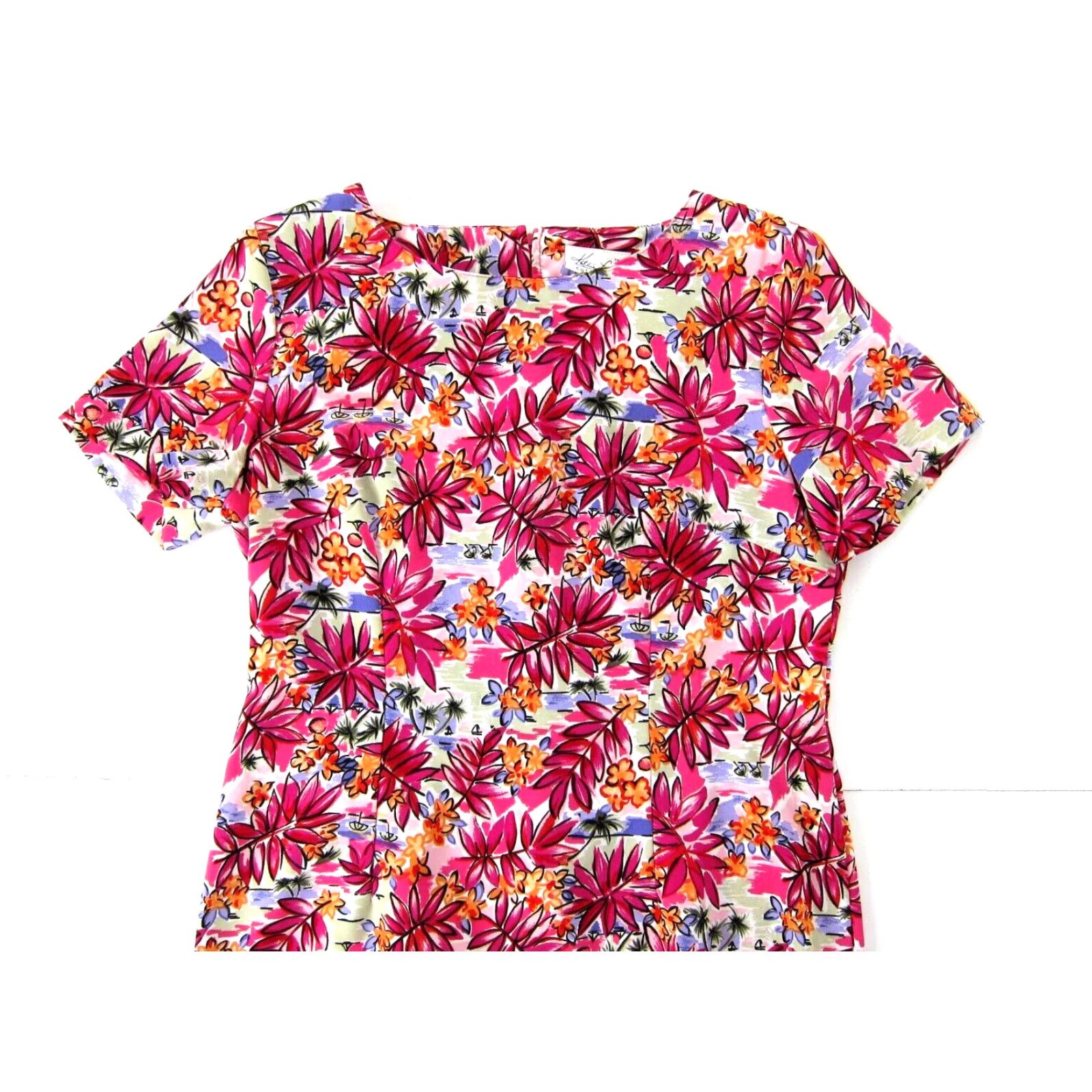 Lee VINTAGE Kathie Lee Collection Pink Green Hawaiian Floral Short Sleeve Shift Dress 10 Size 32" / US 10 / IT 46 - 5 Thumbnail