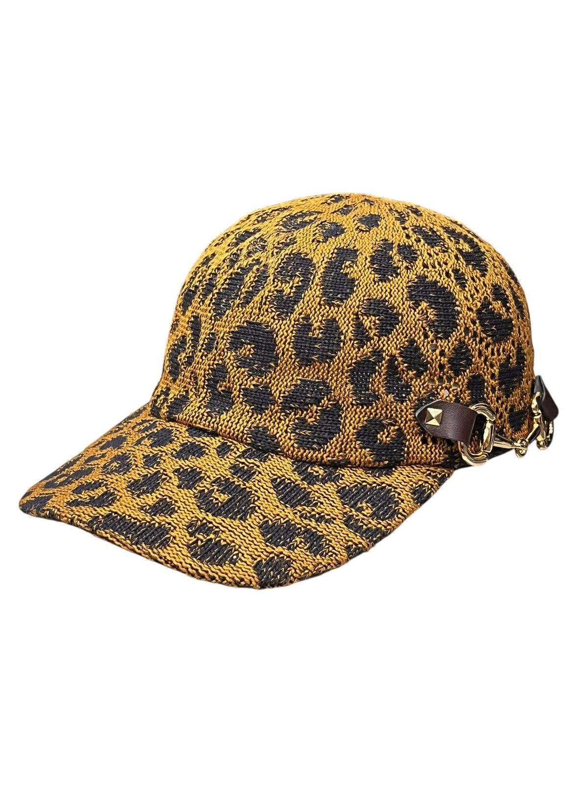 CA4LA 🐆 Gorgeous Ca4la Leopard Knit Hat w/ Chain & Stud Unisex Size ONE SIZE - 4 Thumbnail