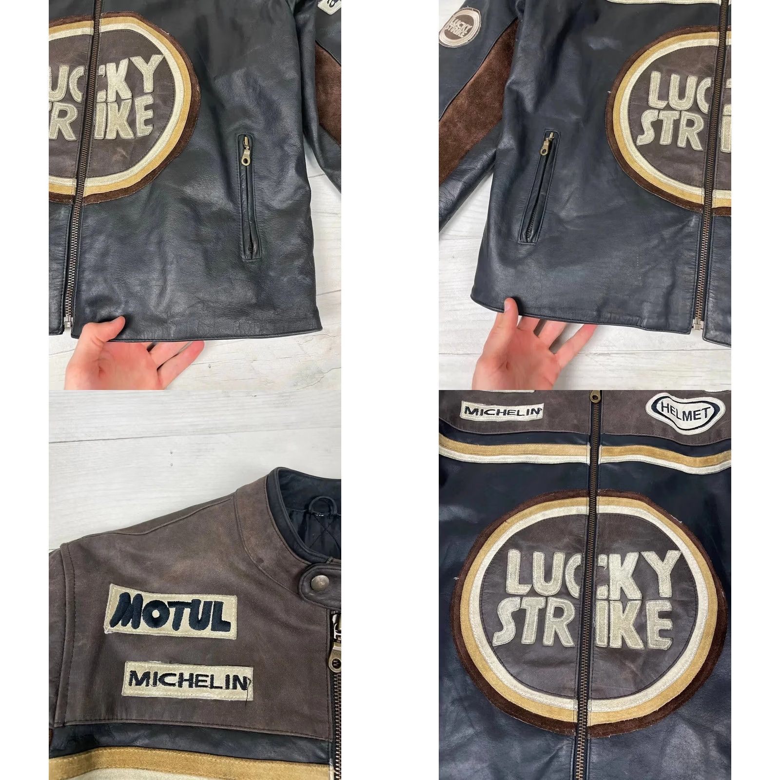 Lucky Brand VINTAGE Lucky Strike 90s Racing Leather Jacket Men XL Black Brown Motorcycle Racing F1 90s Size US XL / EU 56 / 4 - 8 Thumbnail