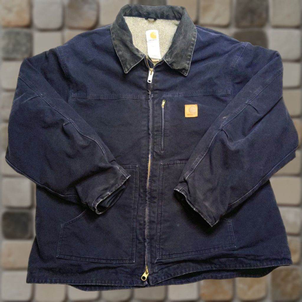 Carhartt VTG Carhartt Ridge Coat Jacket Navy Blue 3XL Lined Sherpa Sandstone Canvas Workwear Casual Winter Fall Spring Mens Size US XXL / EU 58 / 5 - 1 Thumbnail