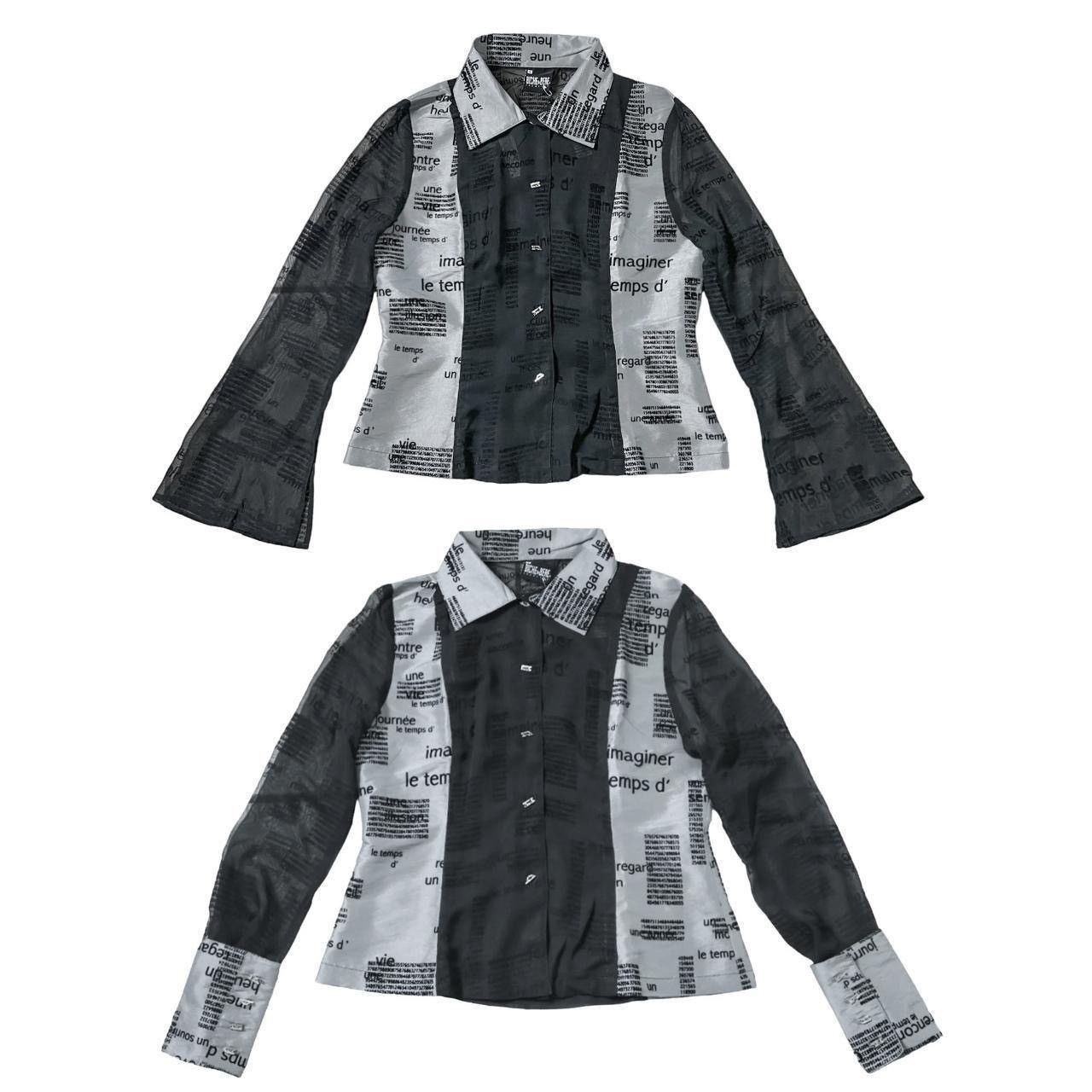 Jean Paul Gaultier NWT Biche De Bere Flocked Text Mesh Paneled Button Shirt Size M / US 6-8 / IT 42-44 - 3 Thumbnail