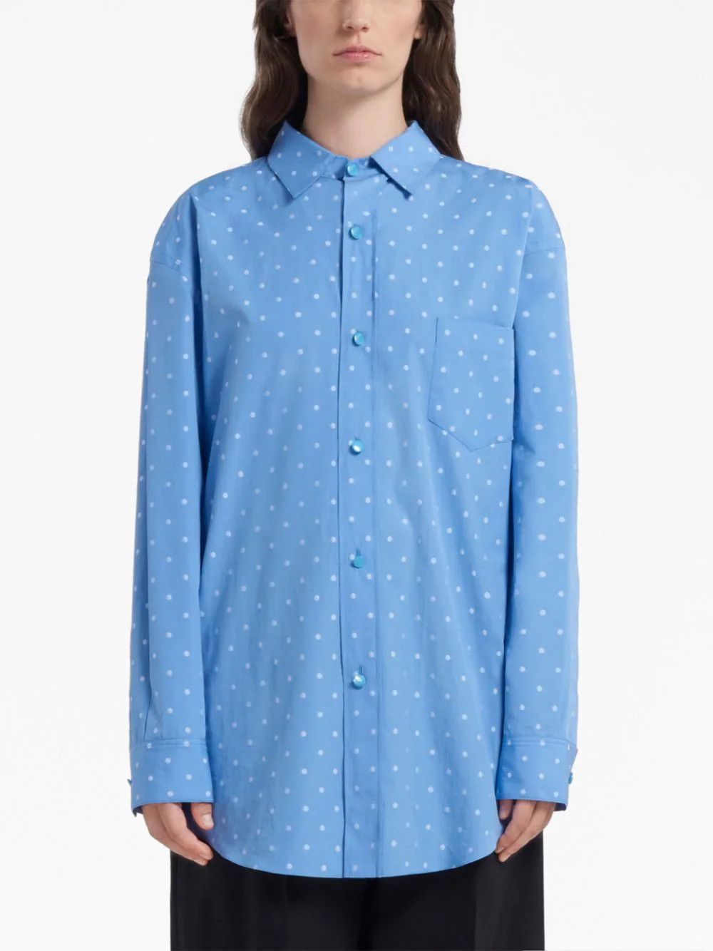 Marni o1w1db10824 Print Poplin Shirt in Light Blue Size XS / US 0-2 / IT 36-38 - 2 Thumbnail