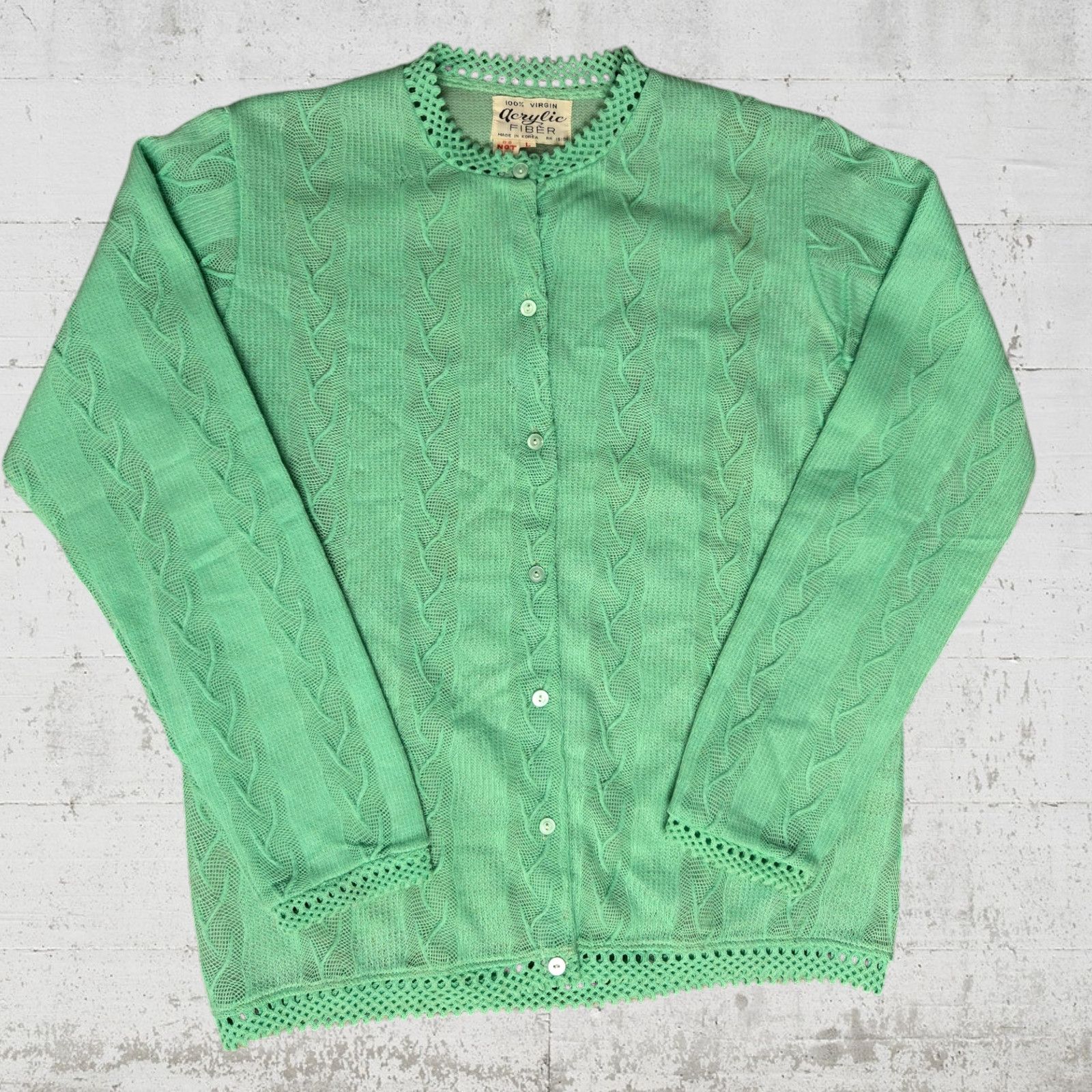 Vintage 60s Vintage Green Acrylic Cardigan Size Large Size L / US 10 / IT 46 - 2 Thumbnail