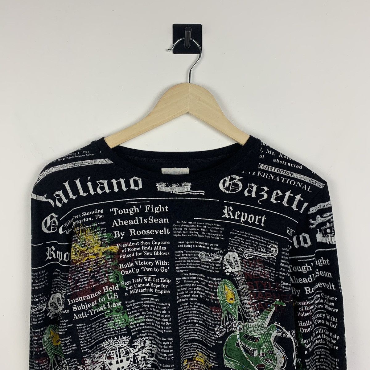 John Galliano Gazette News Paper Long Sleeve T-Shirt Black