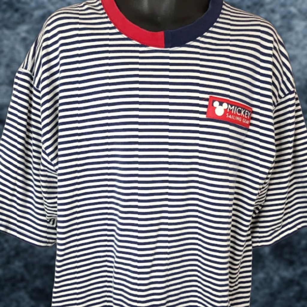 Disney VINTAGE Disney Mickey Sailing Gear T Shirt Mens 2XL Blue Striped 90s Disney Walt Disney Shirt Mens Size US XXL / EU 58 / 5 - 1 Thumbnail