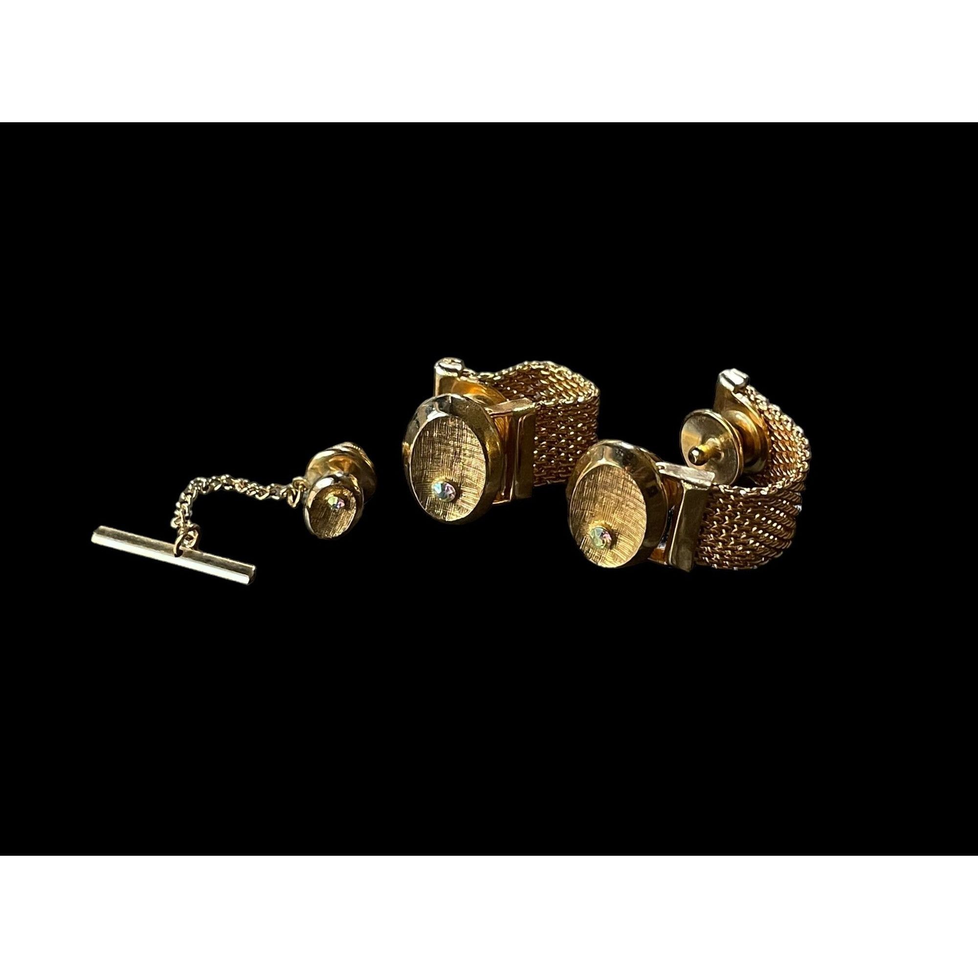Jewelry × Vintage Vintage Oval Gold Tone Cufflinks Clasps and Tie Pin Size ONE SIZE - 1 Thumbnail