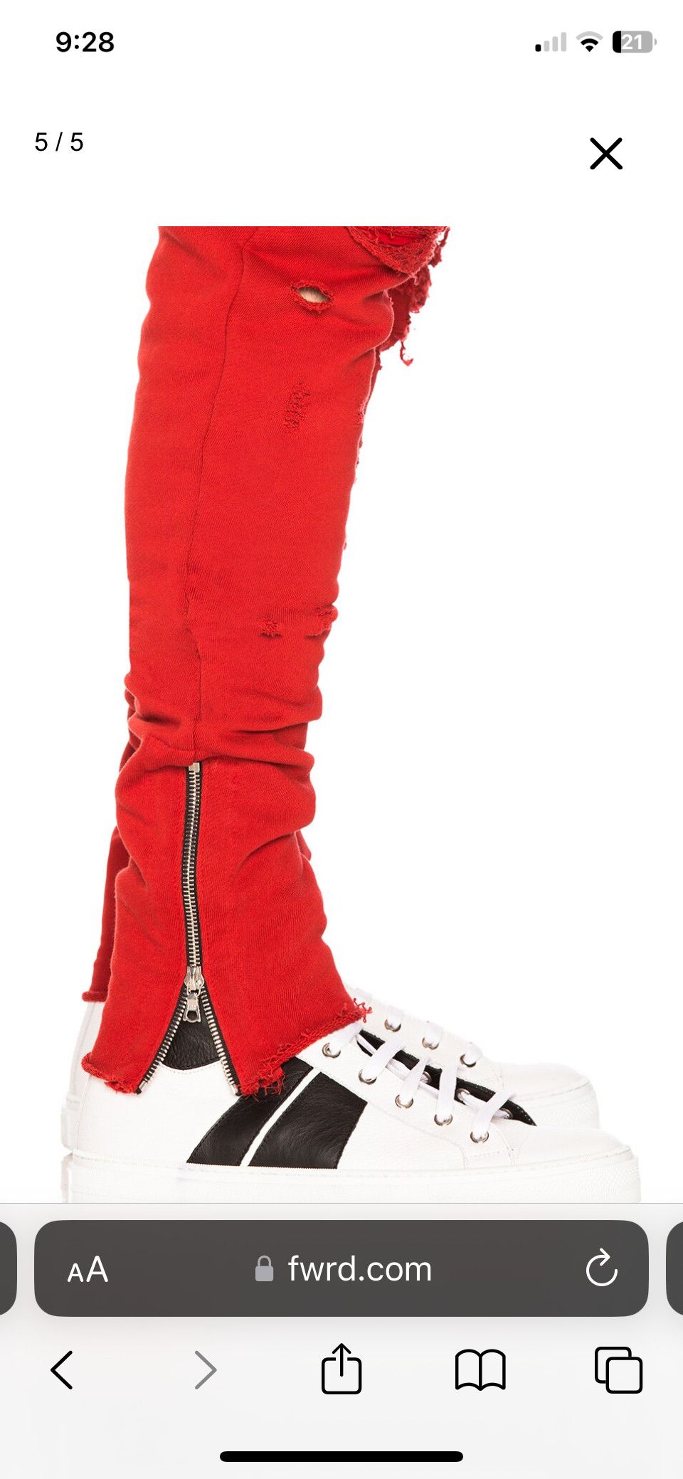 Amiri AMIRI MX1 Red Destroyed Leather Panel Cotton Sweatpants Size US 36 / EU 52 - 3 Thumbnail