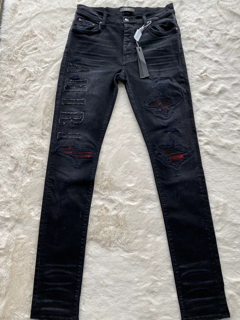Amiri Amiri Washed black and red patchwork patchwork Logo letter Size US 33 - 1 Thumbnail