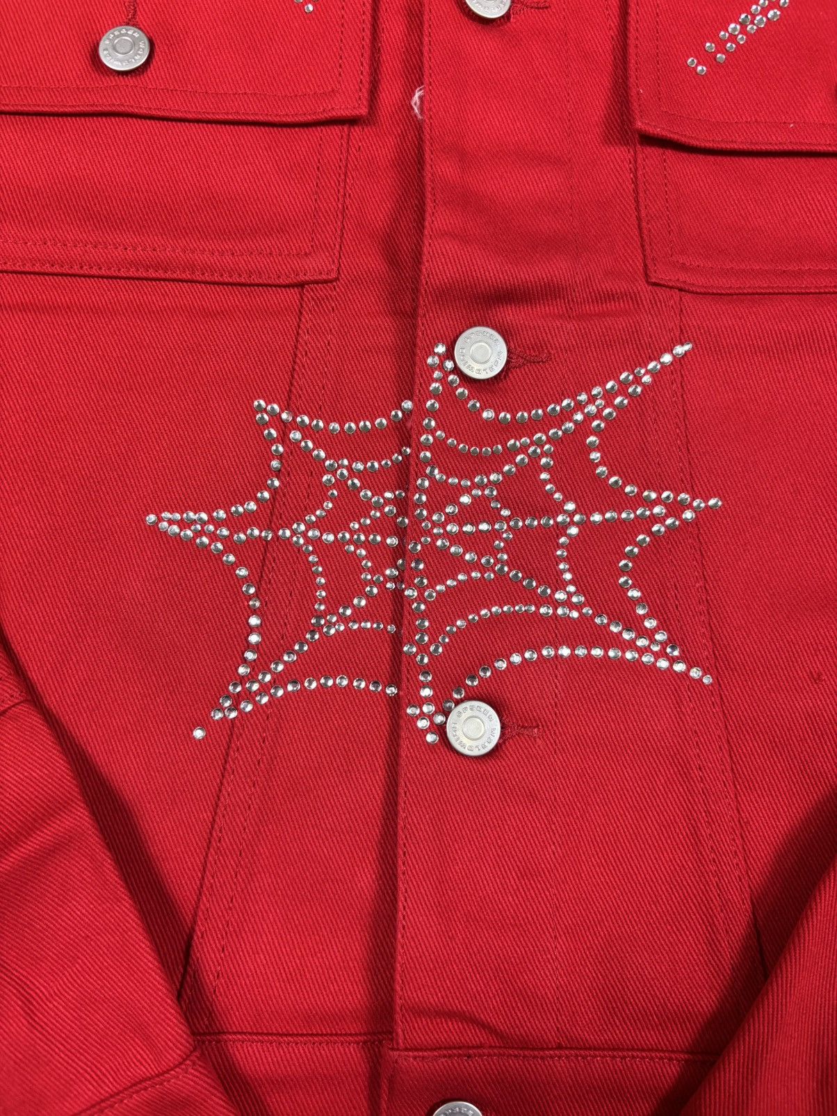 Sp5der Sp5der Web Denim Cropped Trucker Jacket, Red Size US XS / EU 42 / 0 - 5 Thumbnail