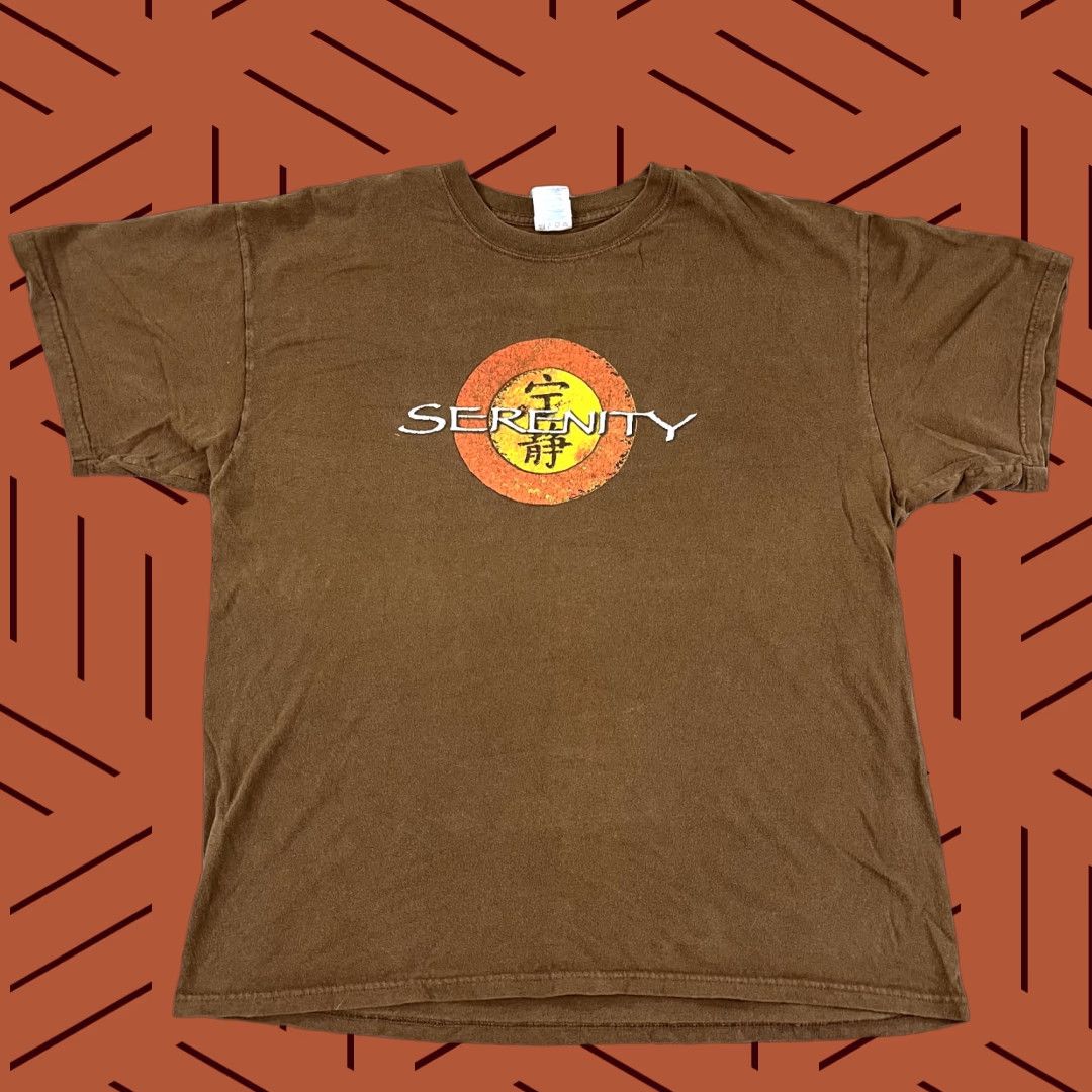 Vintage SERENITY Shirt Mens XL Brown Graphic Movie Promo Short Sleeve 2005 Y2K T-Shirt Classic Film Crew Neck Cotton M&O KNITS Vinyl? Size US XL / EU 56 / 4 - 1 Thumbnail