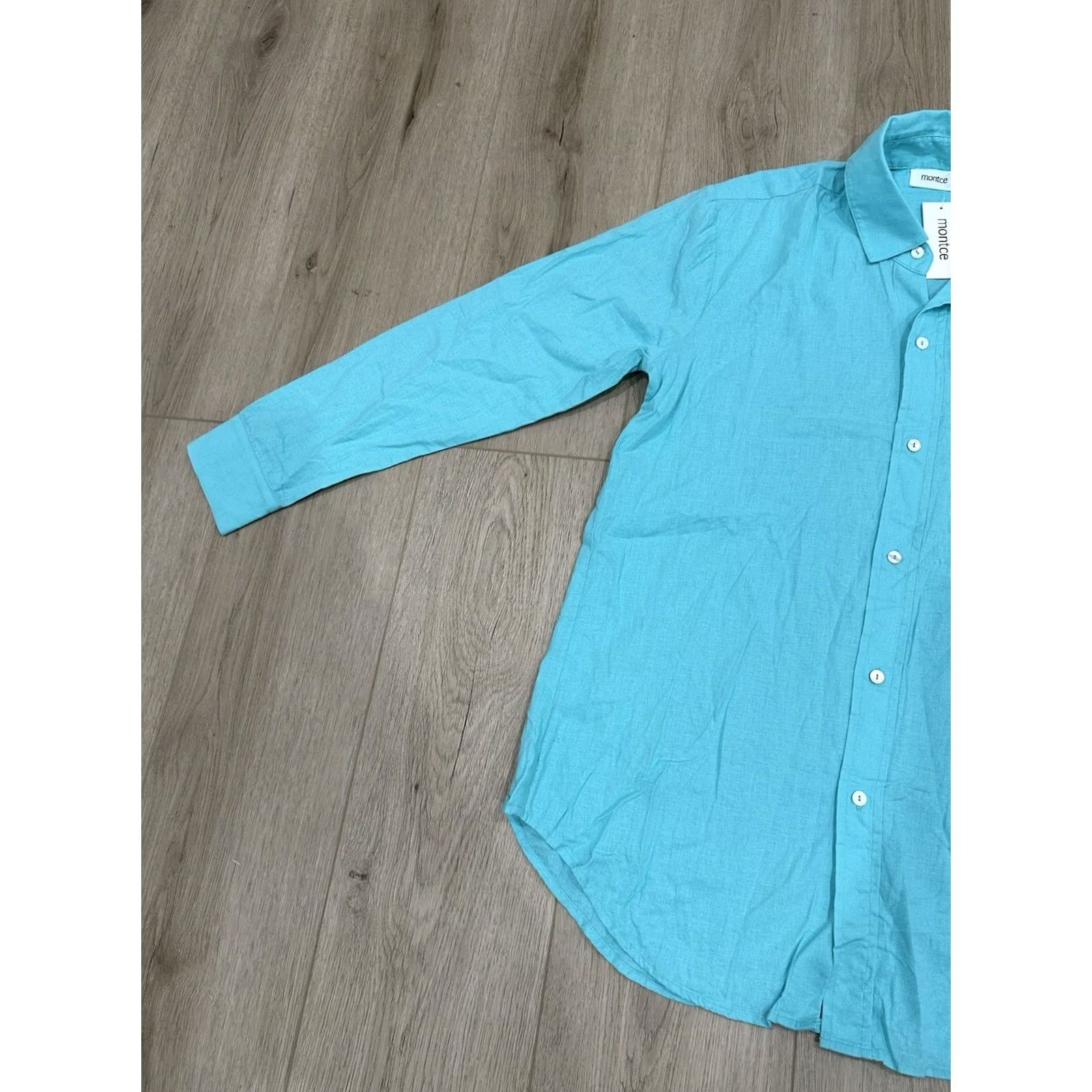 Vintage Montce Linen Blend Button Down Shirt Swim Cover NWT Size XS Turquoise Women's Size XS / US 0-2 / IT 36-38 - 4 Thumbnail