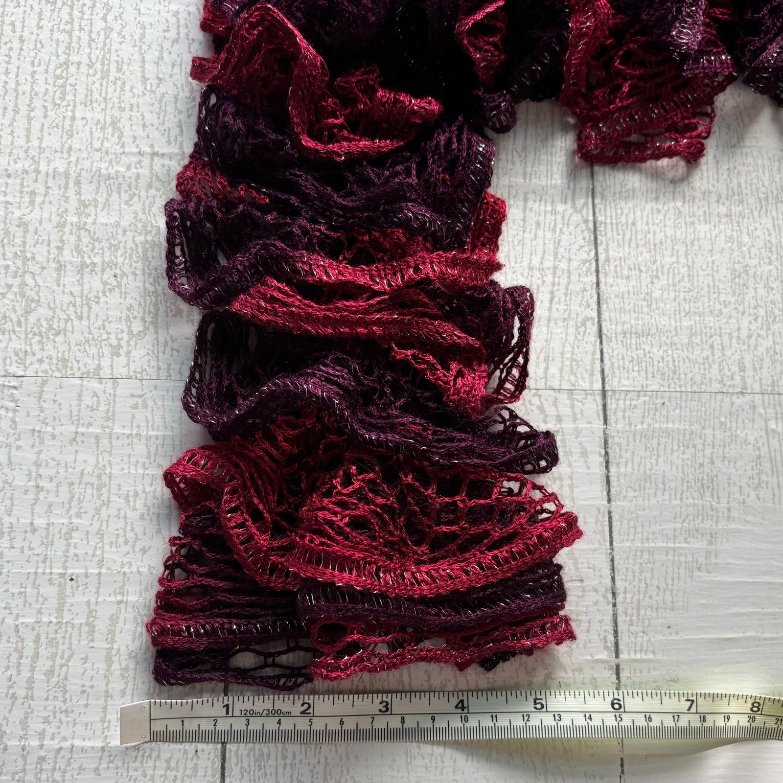 Handmade Handmade Crocheted Ruffle Red Purple Scarf Silver Accents Size ONE SIZE - 6 Thumbnail