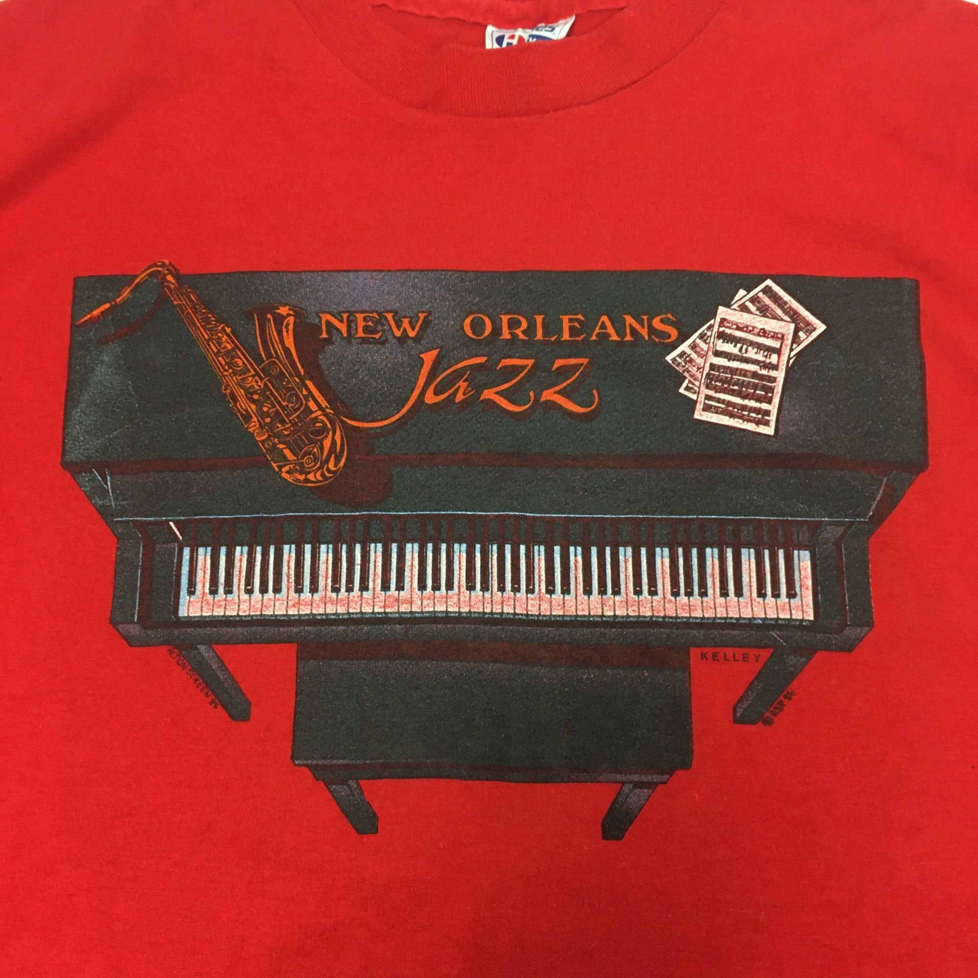 Hanes Vintage 80's Hanes Men Red New Orleans JAZZ 1986 Graphic Blu Size US L / EU 52-54 / 3 - 1 Thumbnail