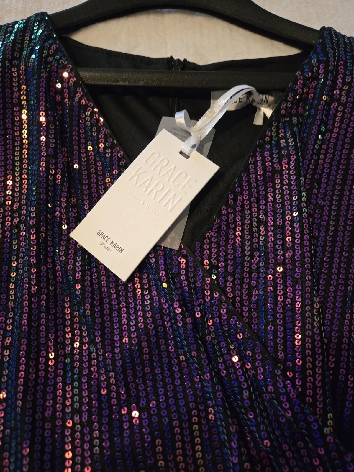 Other NWT Grace Karin Wrap Dress Women's M Purple Sequin Sparkly Size M / US 6-8 / IT 42-44 - 4 Thumbnail