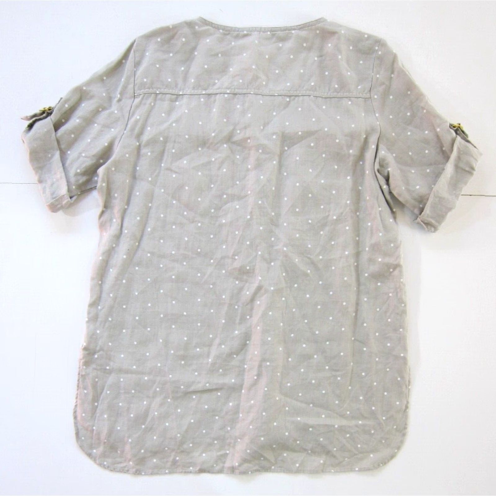 Ellen Tracy Ellen Tracy Blouse Tunic 100% Linen White Brown Polka Dot Gold Zip Pocket Large Size L / US 10 / IT 46 - 2 Thumbnail