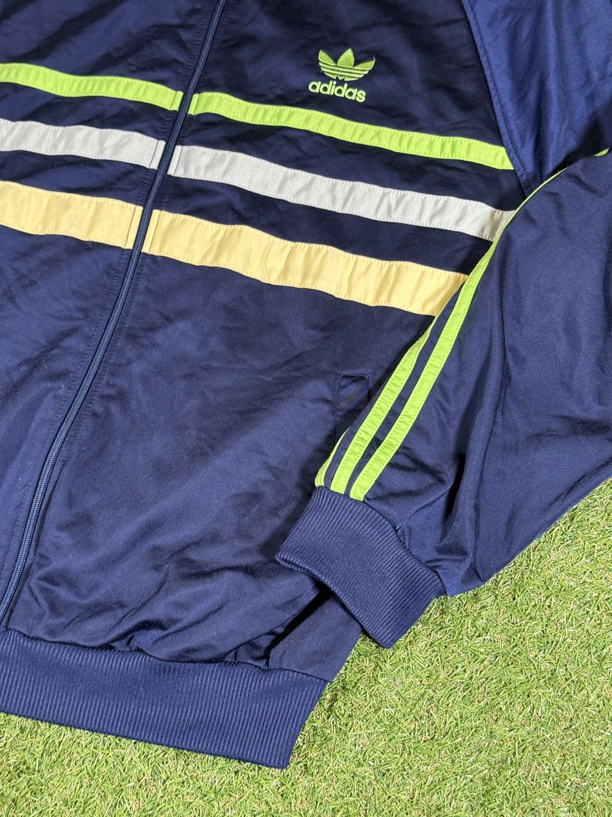 Adidas Adidas Originals Track Jacket Navy Neon Stripes Vintage L Size US L / EU 52-54 / 3 - 4 Thumbnail
