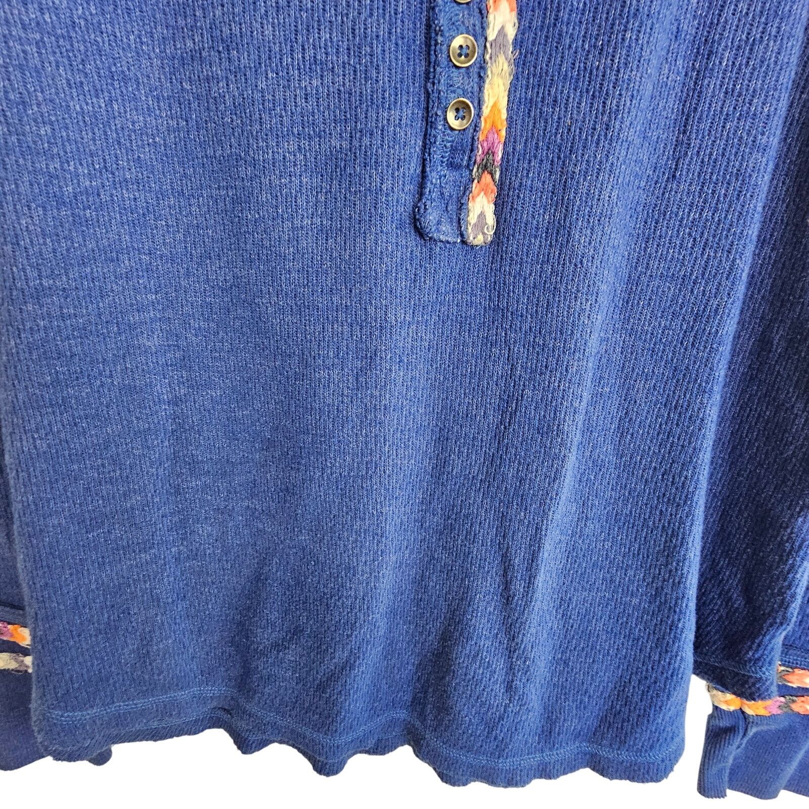 Free People Free People Rainbow Thermal Tee Blue Henley Embroiderd Boho Size M / US 6-8 / IT 42-44 - 4 Thumbnail