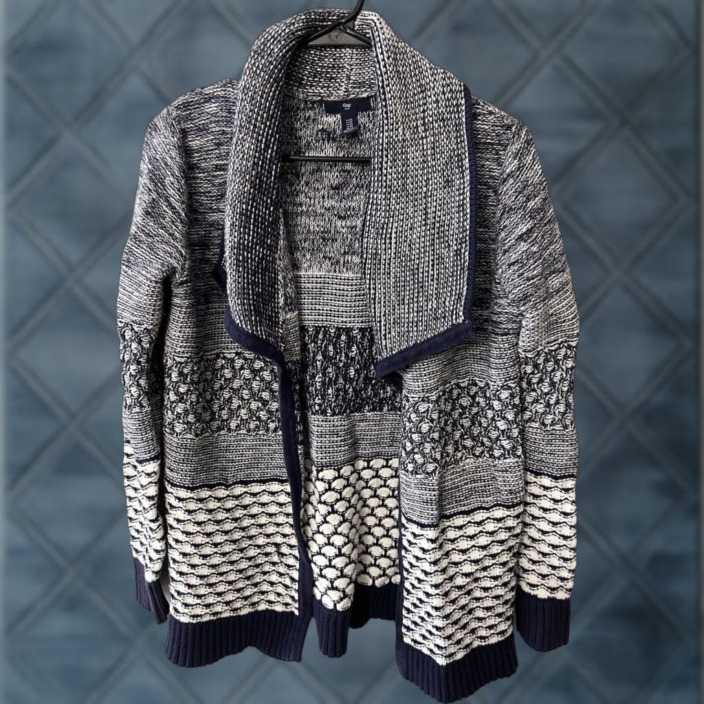 Gap GAP Cardigan Women's XS Blue White Heavyweight Knit Pockets Long Sleeve Open Front Fall Winter Womens Size XS / US 0-2 / IT 36-38 - 1 Thumbnail