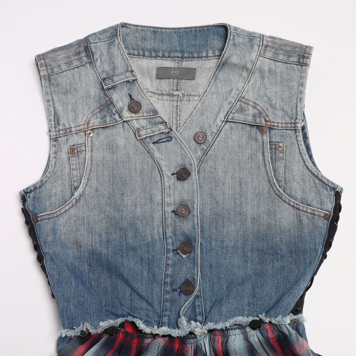 Alexander McQueen Alexander McQueen MCQ Denim Dress with Plaid Skirt Grunge Size S / US 4 / IT 40 - 10 Thumbnail