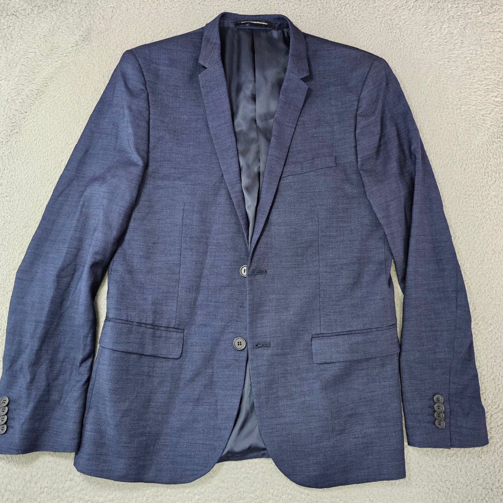 H&M H&M Blazer Men 40R Navy Skinny Fit Sport Coat Suit Jacket Double Button Blue Solid Notch Lapel Four-Button Sleeve Regular BDE Size 40R - 2 Thumbnail