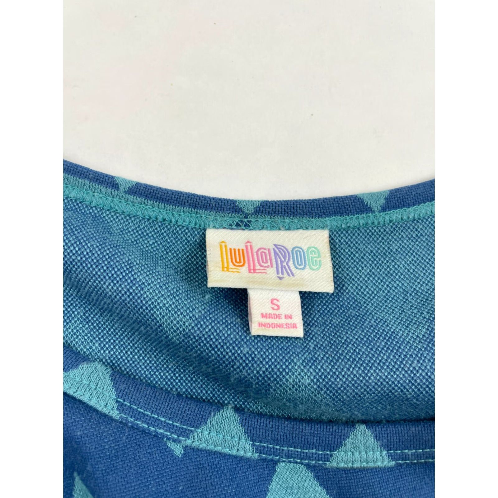 Vintage LuLaRoe Dress Women's Size Small Blue Herringbone Print Short Sleeve Maxi Julia Size 28" / US 6 / IT 42 - 7 Thumbnail