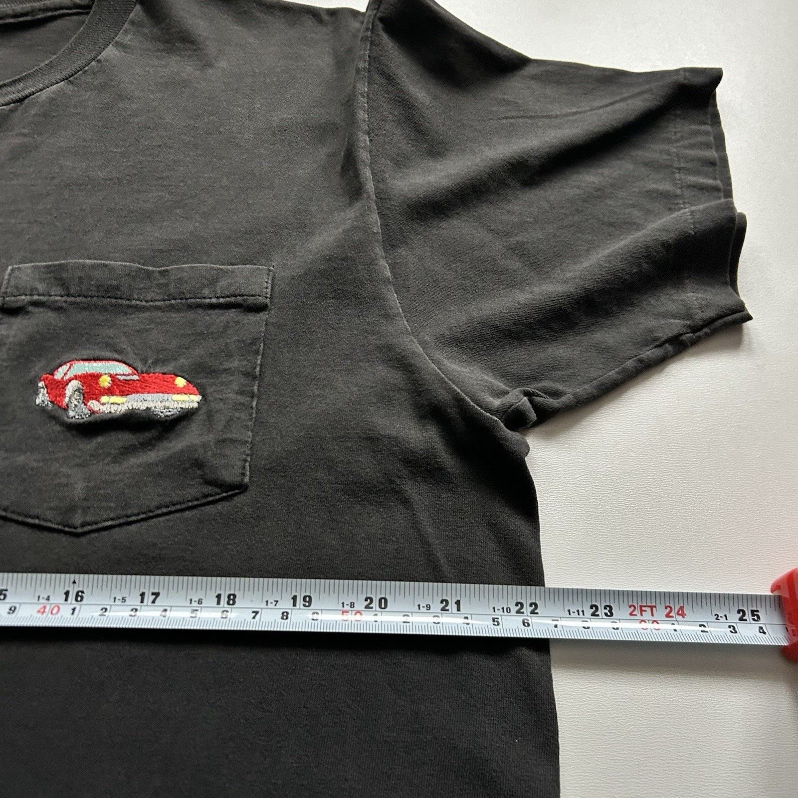 Hanes Vintage 90s Hanes Pocket T-Shirt XL Faded Black Car Art Rare Size US XL / EU 56 / 4 - 4 Thumbnail