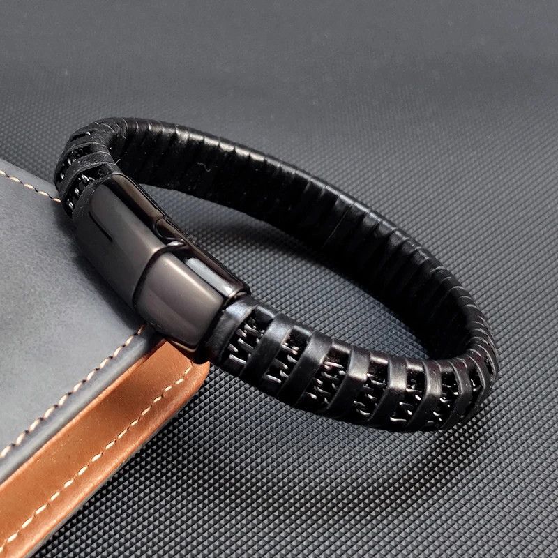 Jewelry 8mm Retro Black Leather Woven Bracelets Size ONE SIZE - 1 Thumbnail
