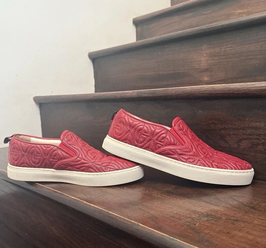 Gucci Dublin Rhombus Quilted Red GG Leather Slip On Sneakers Size US 6.5 / EU 39-40 - 3 Thumbnail