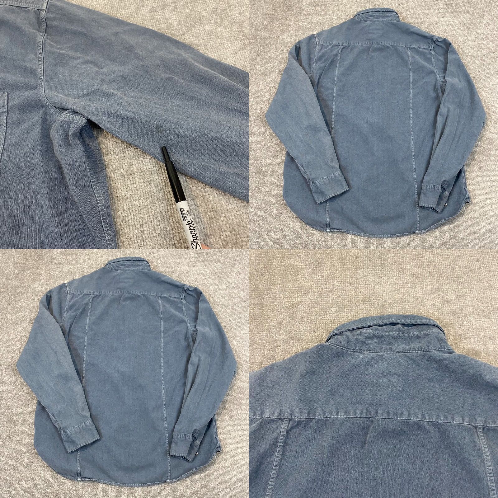 Vintage GRAMERCY Shirt Men XL Blue Washed Button Up Hike Trail Backpacking Silk Wool L/S Mens Size US XL / EU 56 / 4 - 8 Thumbnail