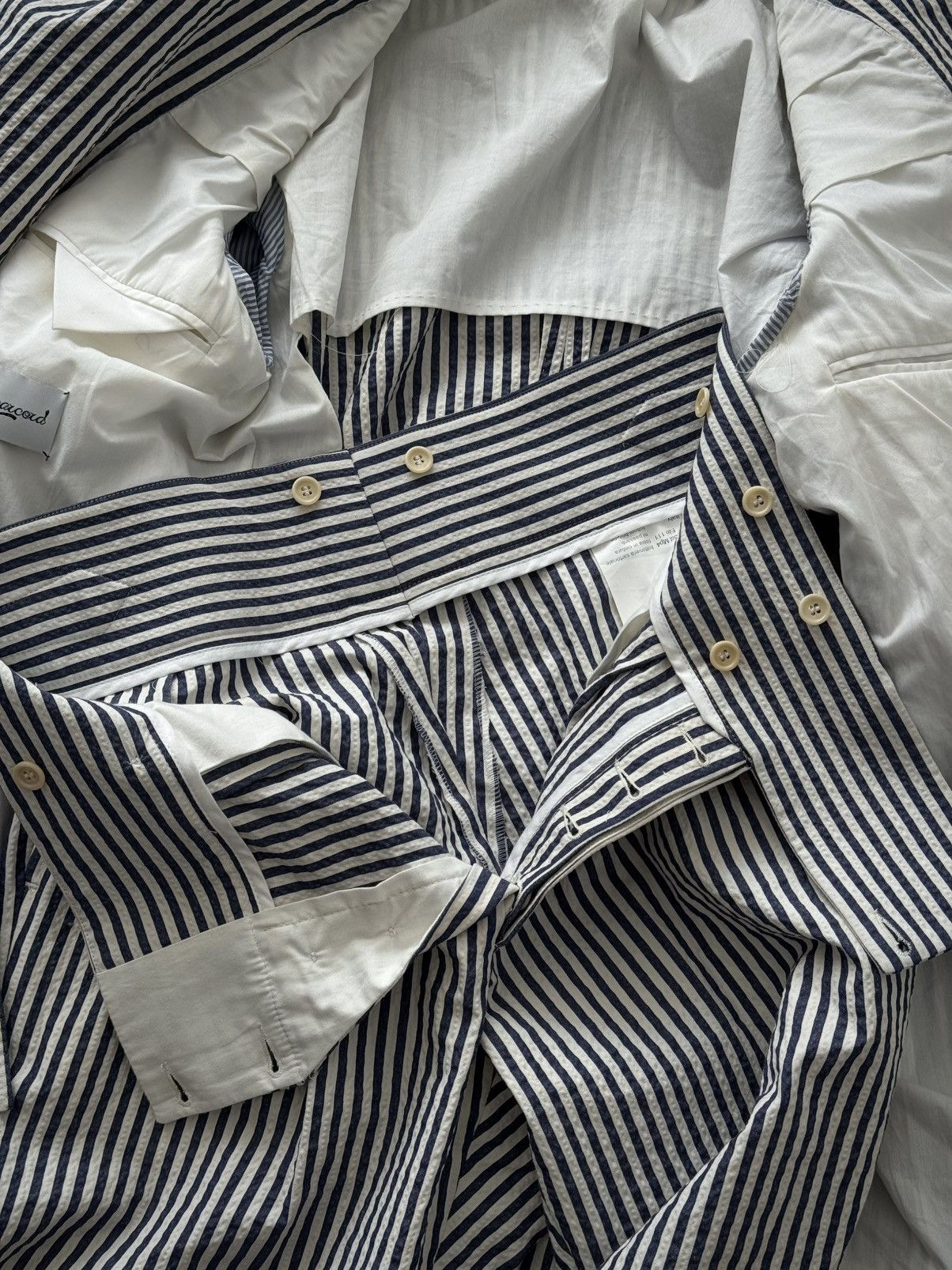 Designer Amarcord Bespoke Double Breasted Cotton Striped Suit Size 42R - 9 Thumbnail
