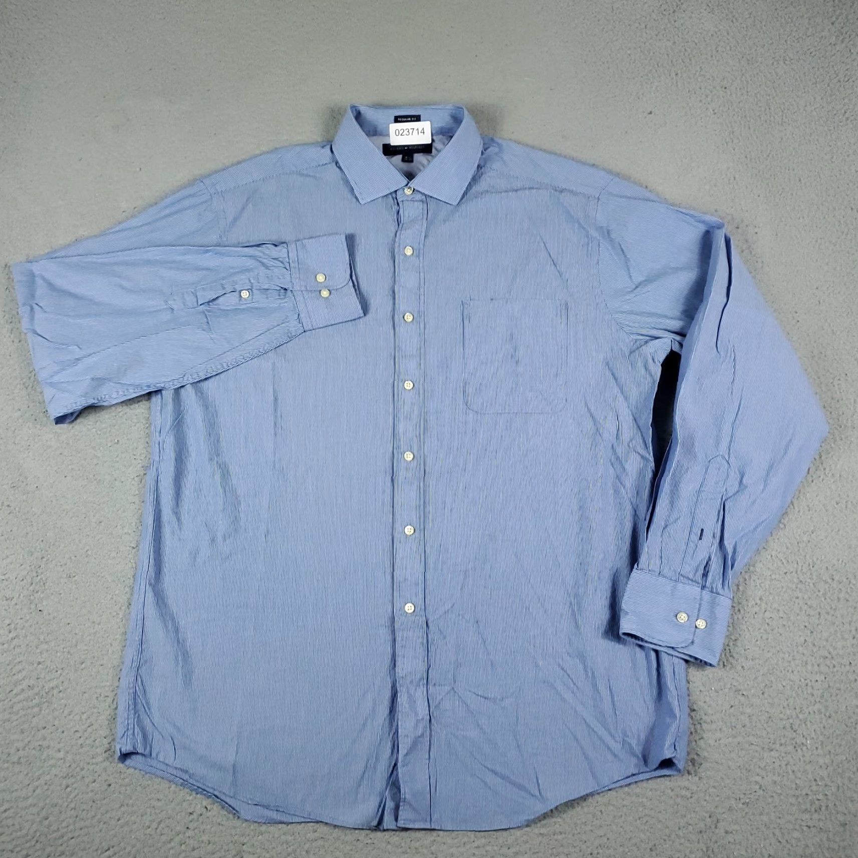 Tommy Hilfiger Tommy Hilfiger Dress Shirt Mens 16.5 Blue Striped Button Up Long Sleeve Shirt 100% Cotton Classic Wedding Office Mens Size 42R - 2 Thumbnail