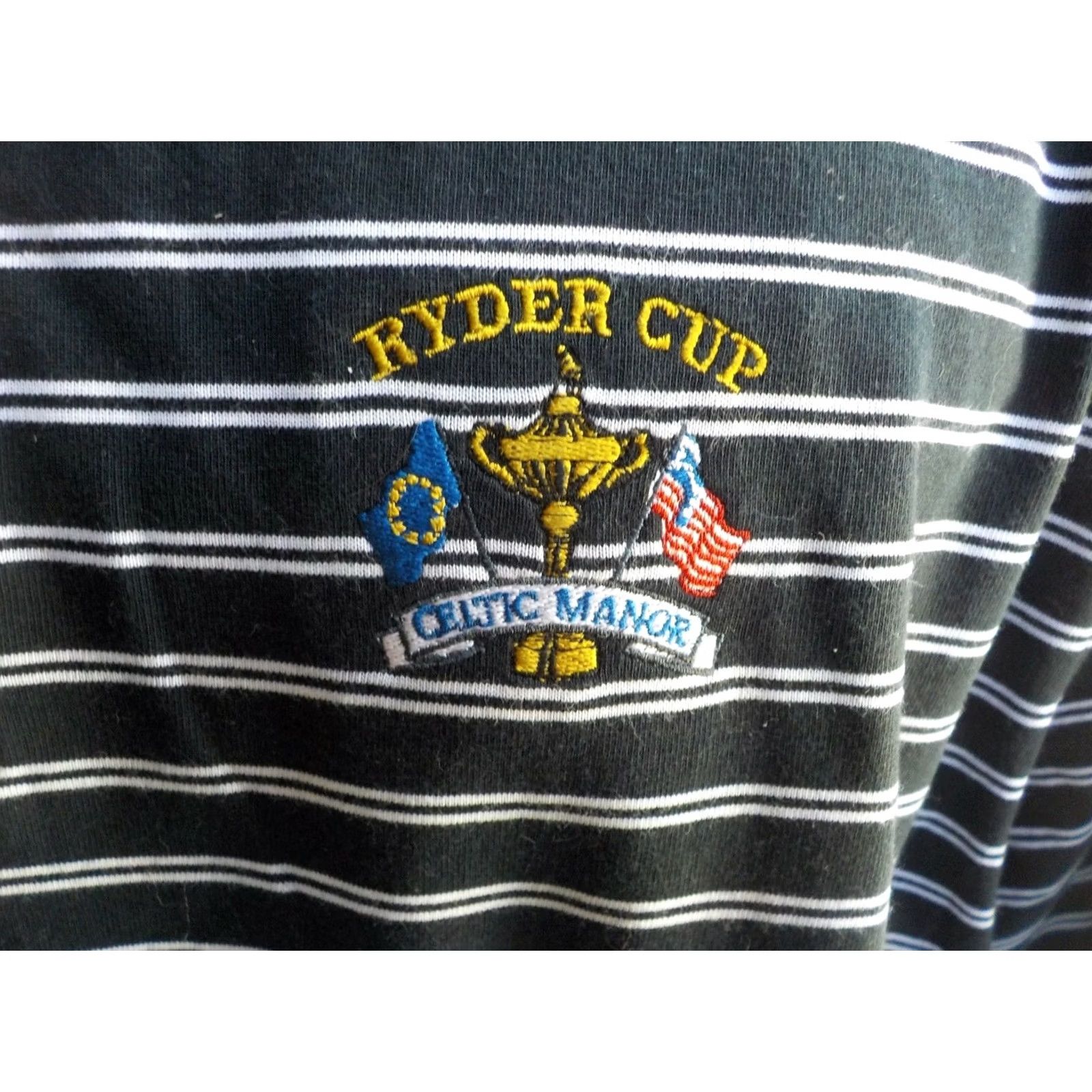 Vintage Ashworth Polo Shirt Mens XL Black White Stripes Ryder Cup Celtic Manor Embroidered Back Neck 65% Cotton 35% Polyester Size US XL / EU 56 / 4 - 3 Thumbnail