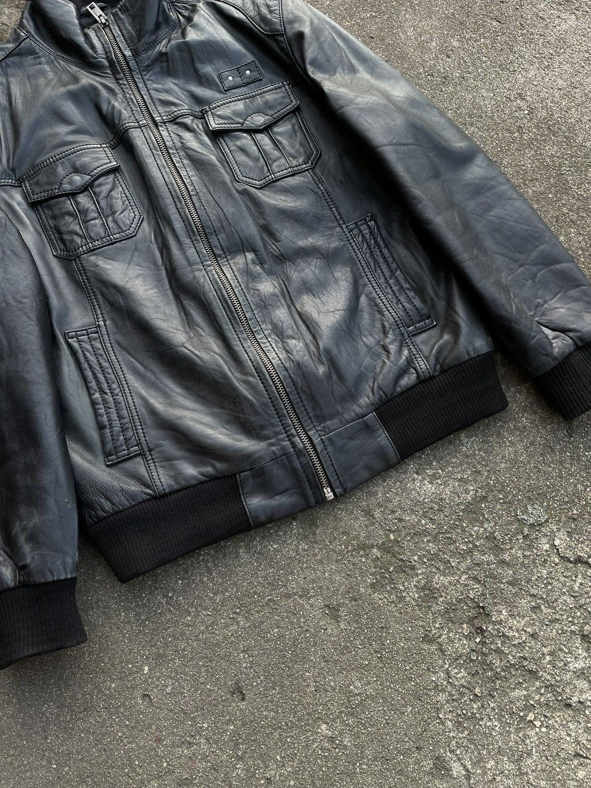Vintage Washed Black Retro 90s Genuine Real Leater Bomber Punk Rock Size US XL / EU 56 / 4 - 6 Thumbnail