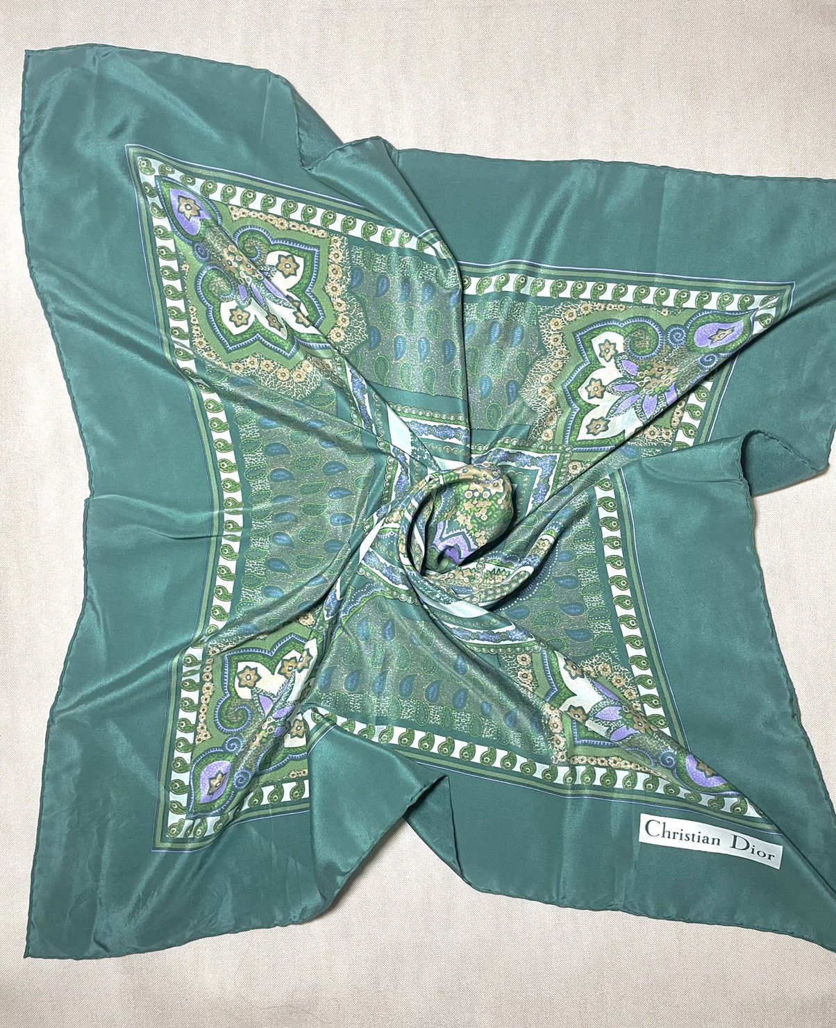 SikSilk × Vintage Christian Dior paisley floral green scarf Size ONE SIZE - 4 Thumbnail