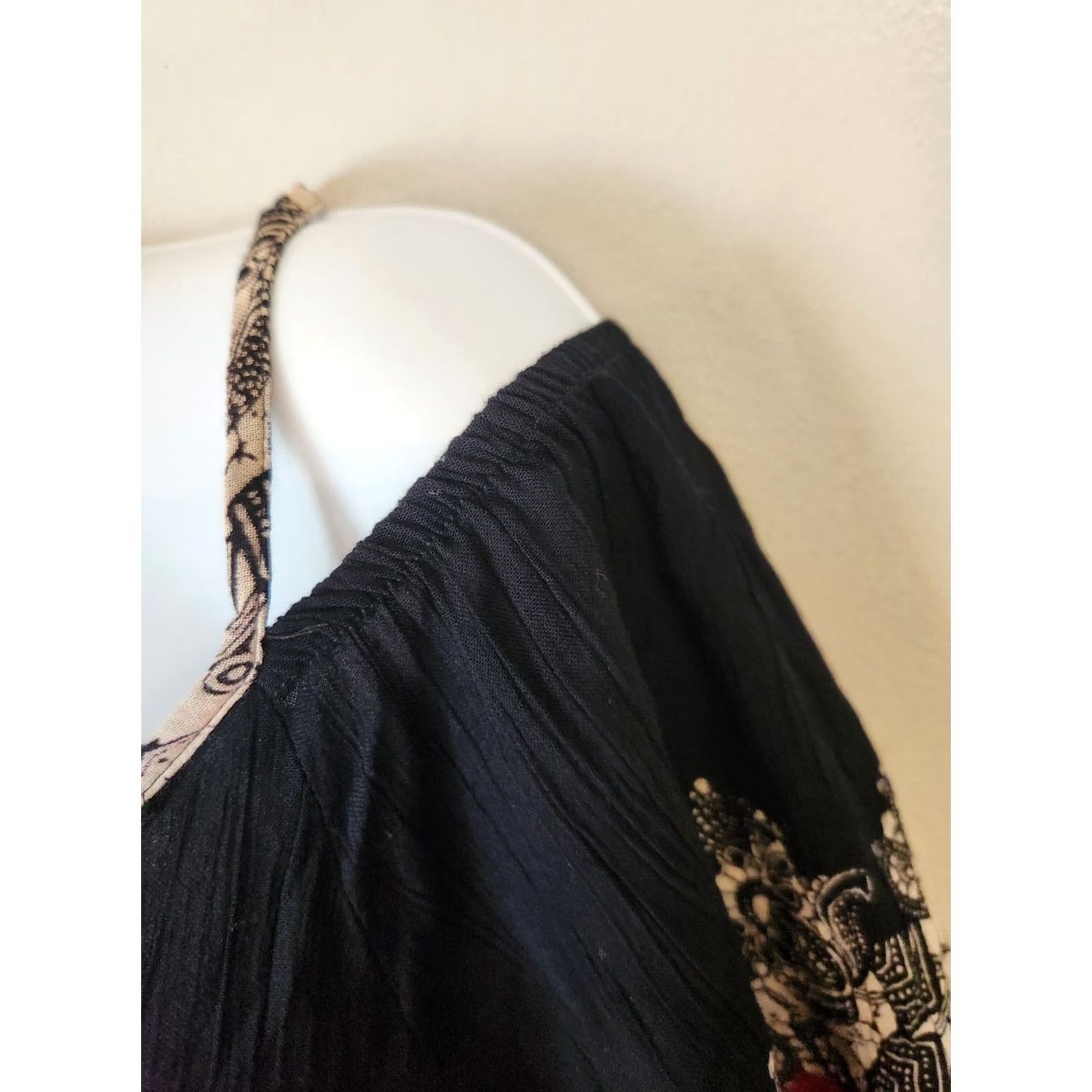 Bell Angie Blouse Shirt Womens S Black Crochet Tassel Bell Sleeve Hippie Boho Basic 90s Style Casual Party/Cocktail Size S / US 4 / IT 40 - 2 Thumbnail