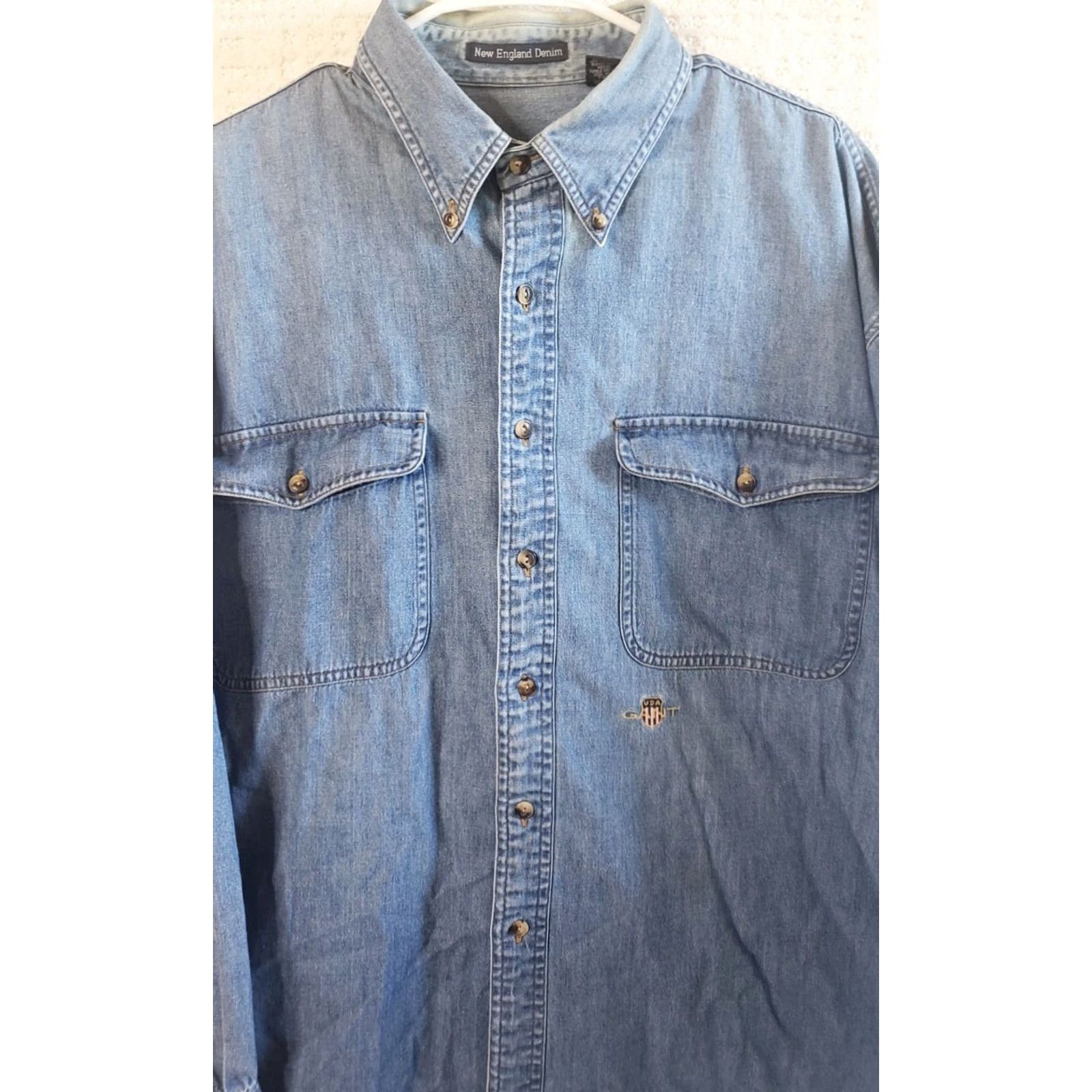 Gant GANT Button-Up Shirt Denim Blue Large Long Sleeve Mens Regular Fit Size US L / EU 52-54 / 3 - 3 Thumbnail