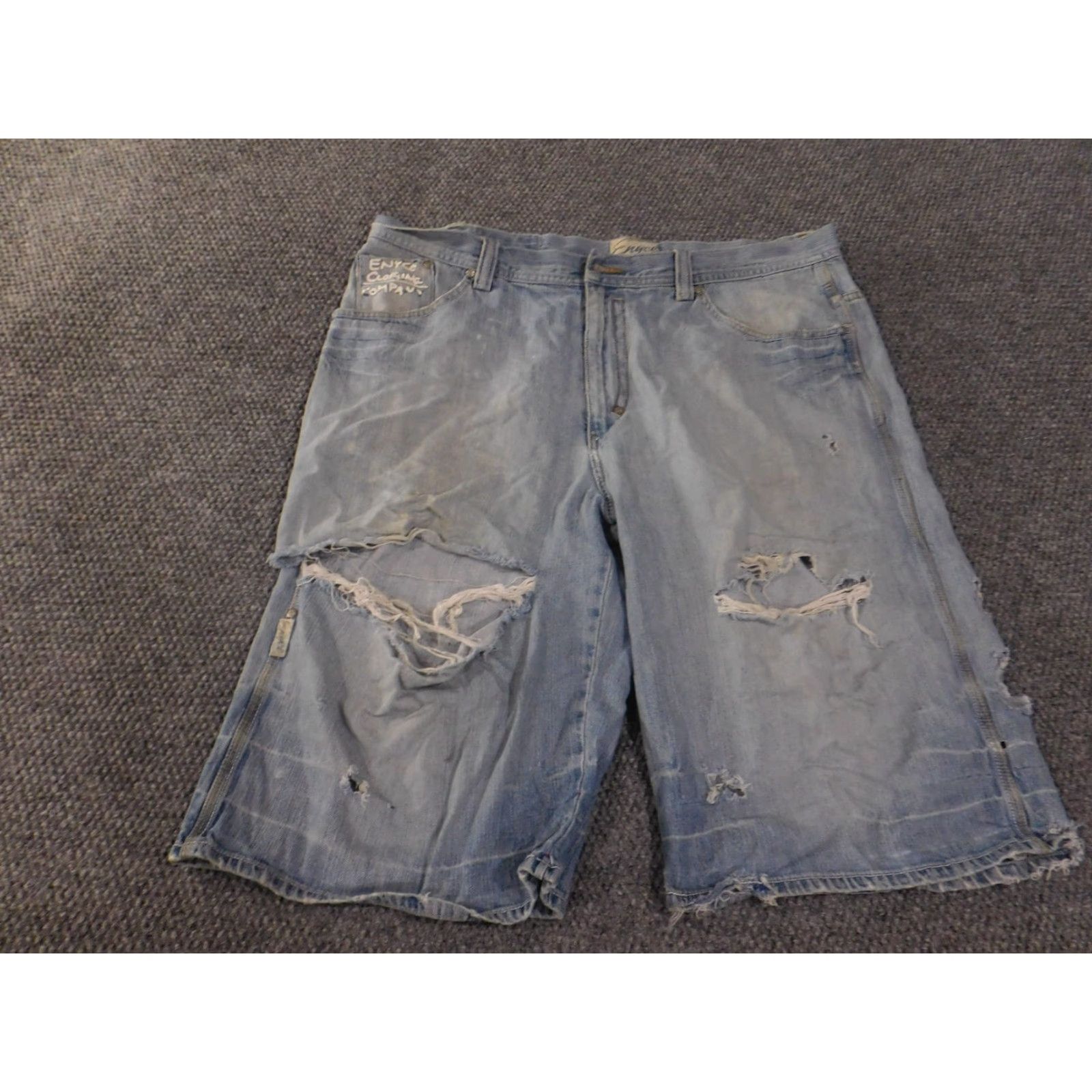 Enyce VINTAGE Enyce Denim Shorts Mens 40 Blue Distressed Baggy Carpenter Ripped Grunge Y2K Mens Clothing Baggy Denim Shorts Grunge Hip Hop 2000s Size US 40 / EU 56 - 4 Thumbnail