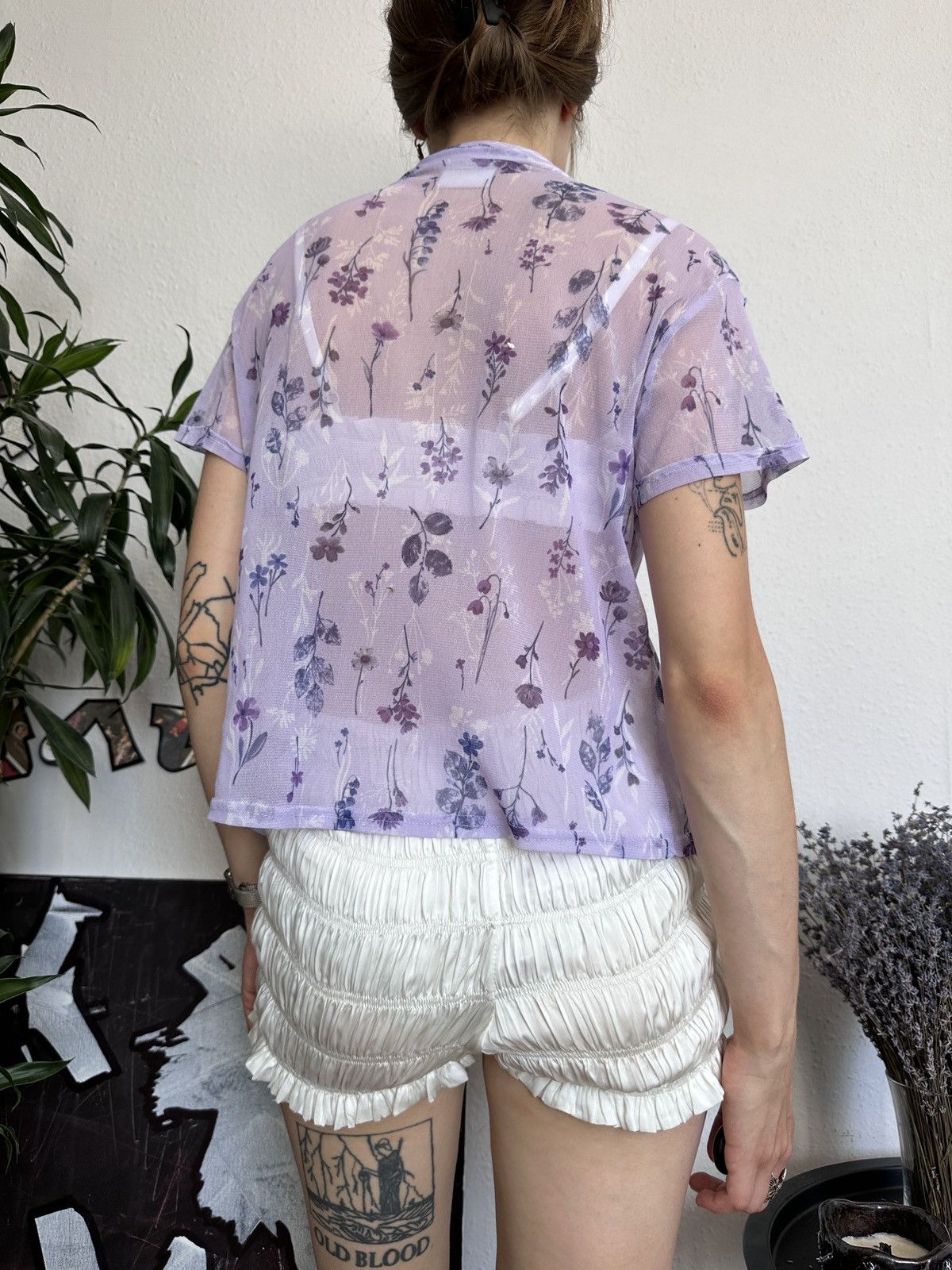 Japanese Brand Y2K Archival floral jpg Japan style mesh button up top Size ONE SIZE - 5 Thumbnail