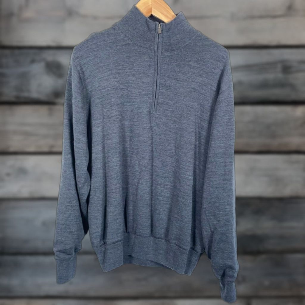 Footjoy FootJoy Wool Sweater Men Large Dark Gray 1/4 Zip Pullover Lined Knit Golf Cardigan Pullover Chalk 90s Retro Style Mens Size US L / EU 52-54 / 3 - 1 Thumbnail
