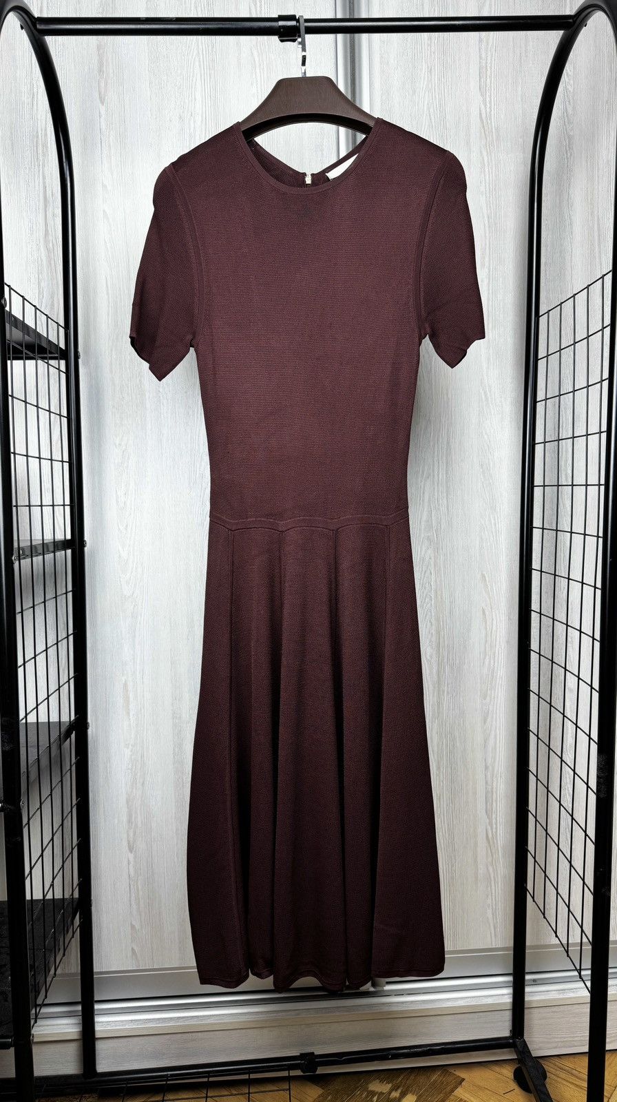 Women's Jason Wu Burgundy Short Sleeve Fit Flared Knit Dress