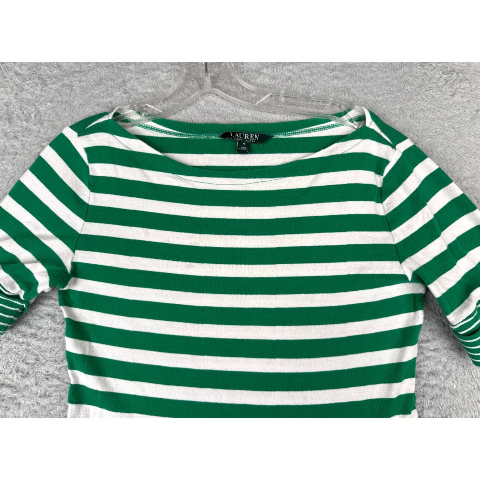 Tommy Hilfiger Tommy Hilfiger Green White Stripe Boat Neck Shirt Women Medium Casual Activewear Size M / US 6-8 / IT 42-44 - 4 Thumbnail