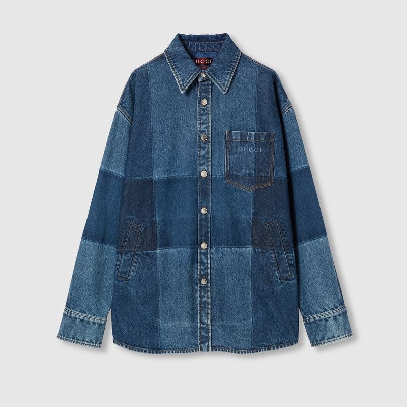 Gucci o1loc1c1125 822185 Cotton Denim Shirt in Blue Size US S / EU 44-46 / 1 - 1 Thumbnail