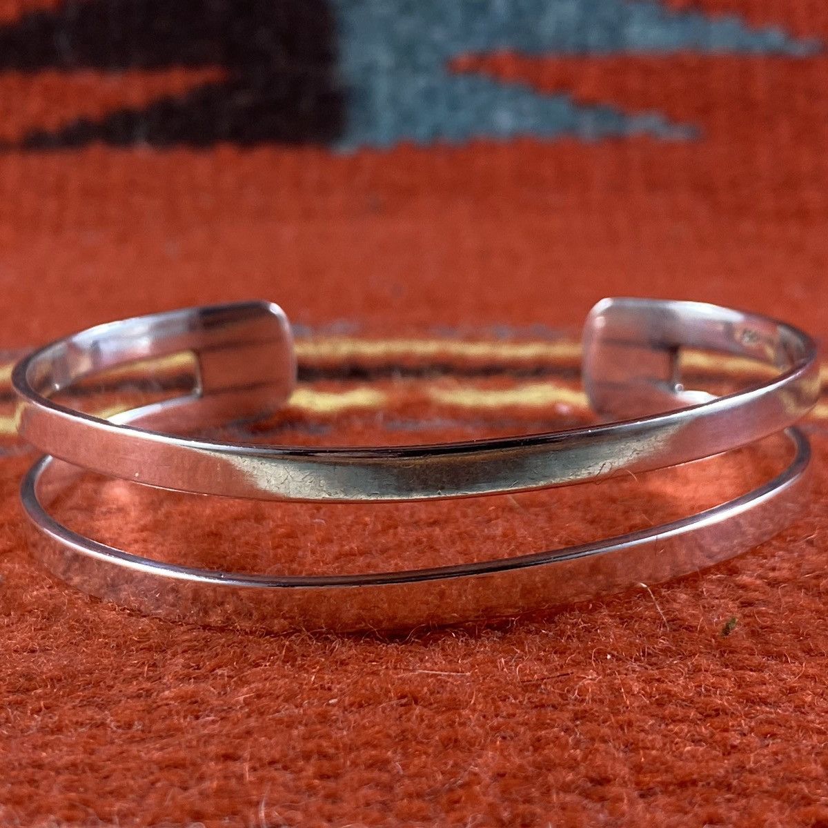 Vintage Vtg Sterling Silver Plain Chunky Double Loop Cuff Western Size ONE SIZE - 2 Thumbnail