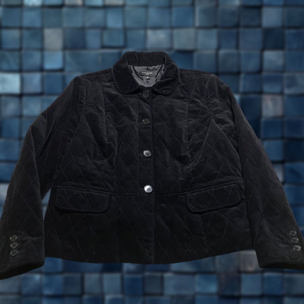 Talbots Talbots Jacket Womens 16P Petites Black Quilted Long Sleeve Lined Button Up - Velvet Cotton Blend - Short - Classic style - Vintage No - 2010s? Size XXL / US 16-18 / IT 52-54 - 1 Thumbnail