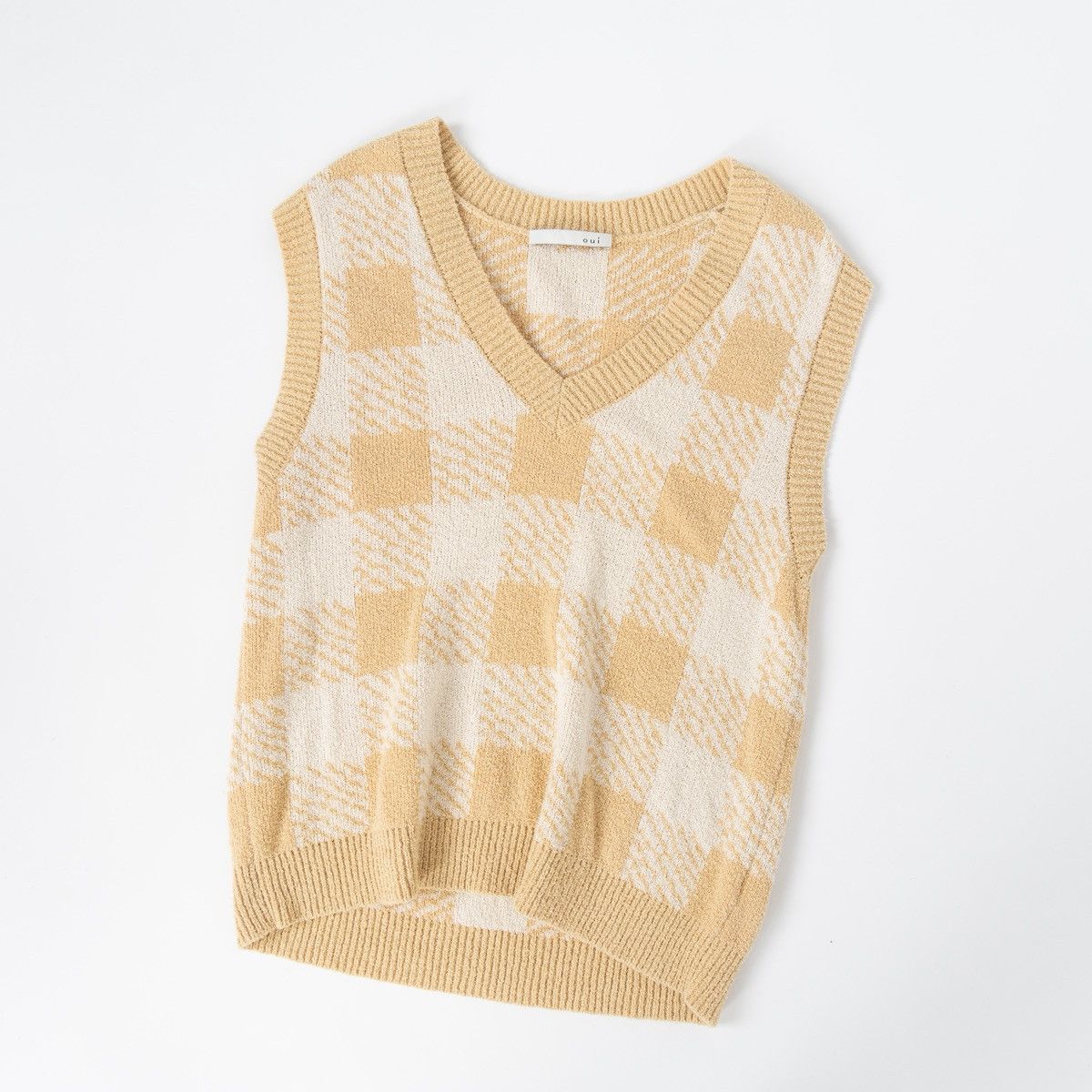 Other Oui Moments Womens Knit Sweater Vest Beige Check Pattern Size S / US 4 / IT 40 - 3 Thumbnail