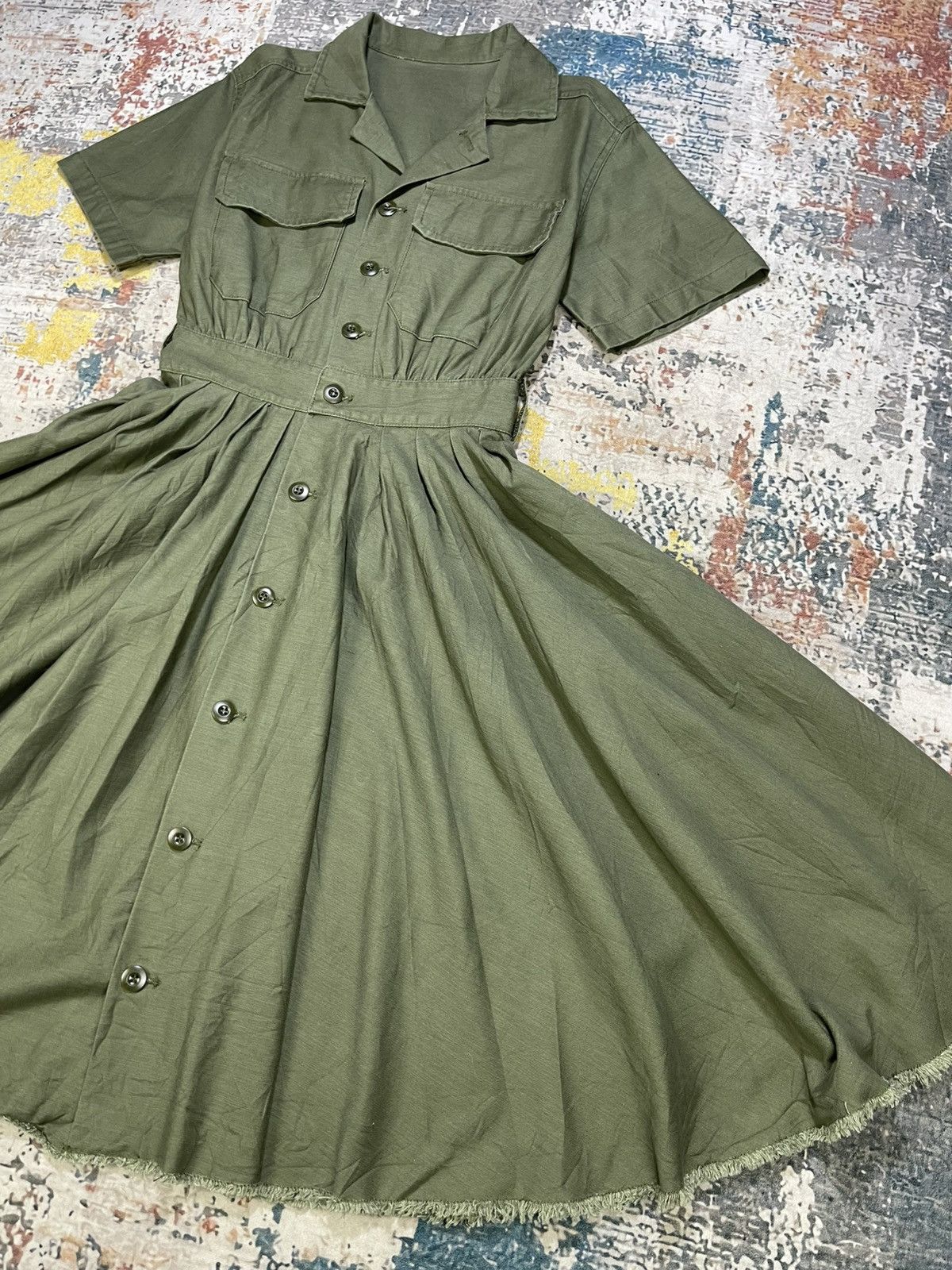 MOUSSY Azul By Moussy Olive Green Military Full Button Dress Size S / US 4 / IT 40 - 3 Thumbnail