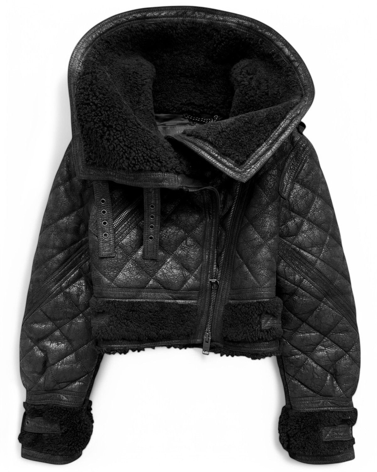 Burberry Prorsum 2010 Runway Cropped Iceland Shearling Cracked Leather Jacket Size S / US 4 / IT 40 - 3 Thumbnail